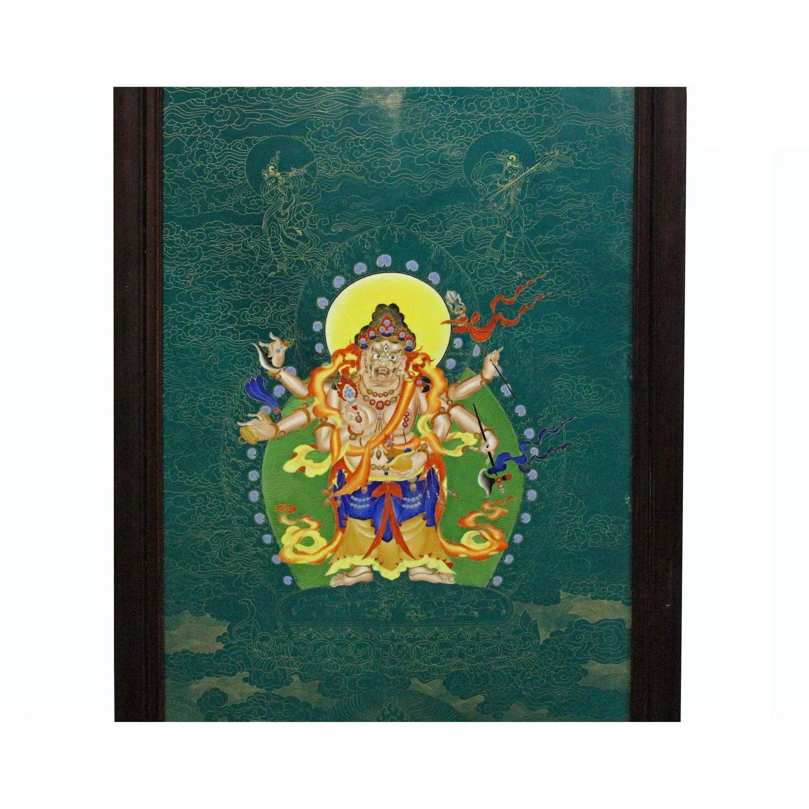 Chinese Porcelain Teal Blue Tibetan Deity Painting Wall Decor - 6