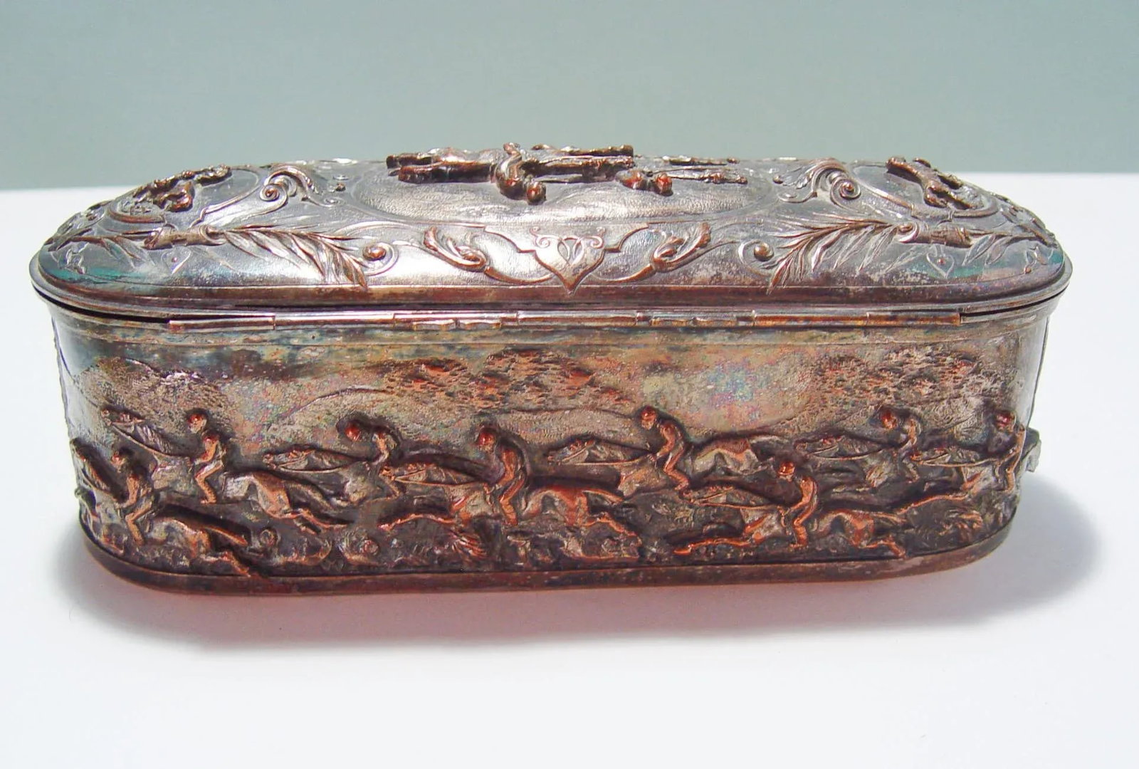 Antique French Silver Plate Horse Racing Jewelry Box - 5