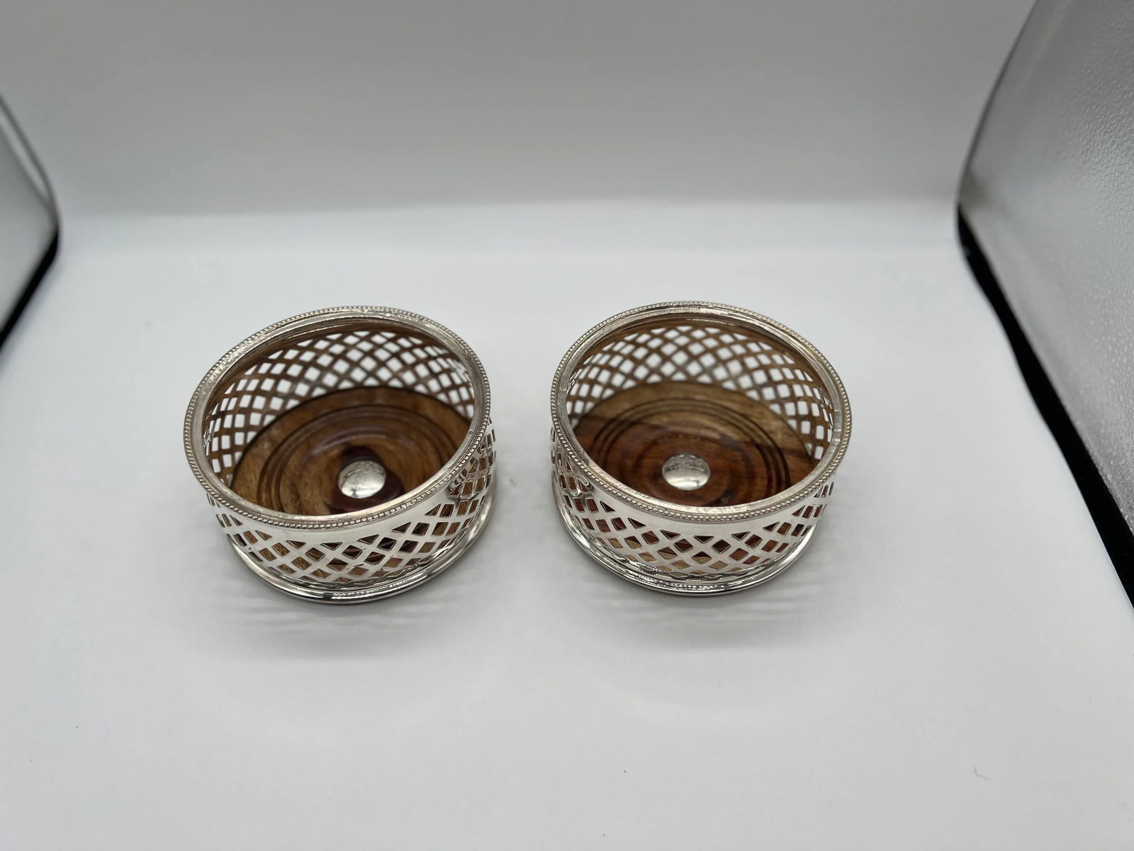 Pair, English Royal Castle Sheffield Bottle Holder or Coasters - 2