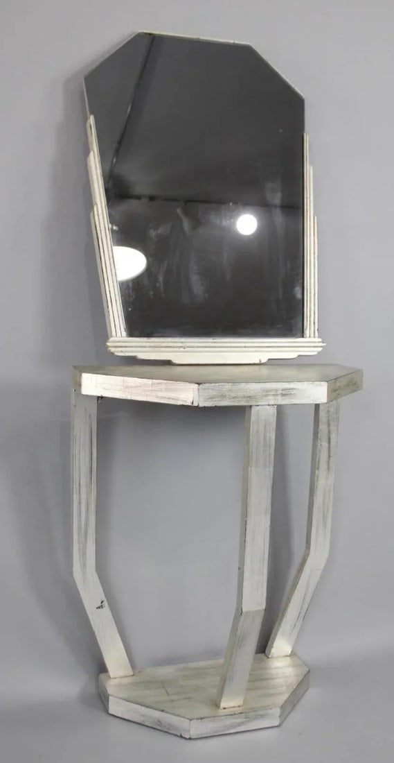 1960s Art Deco Mirror and Console Hall Table in Silver and Black - 4