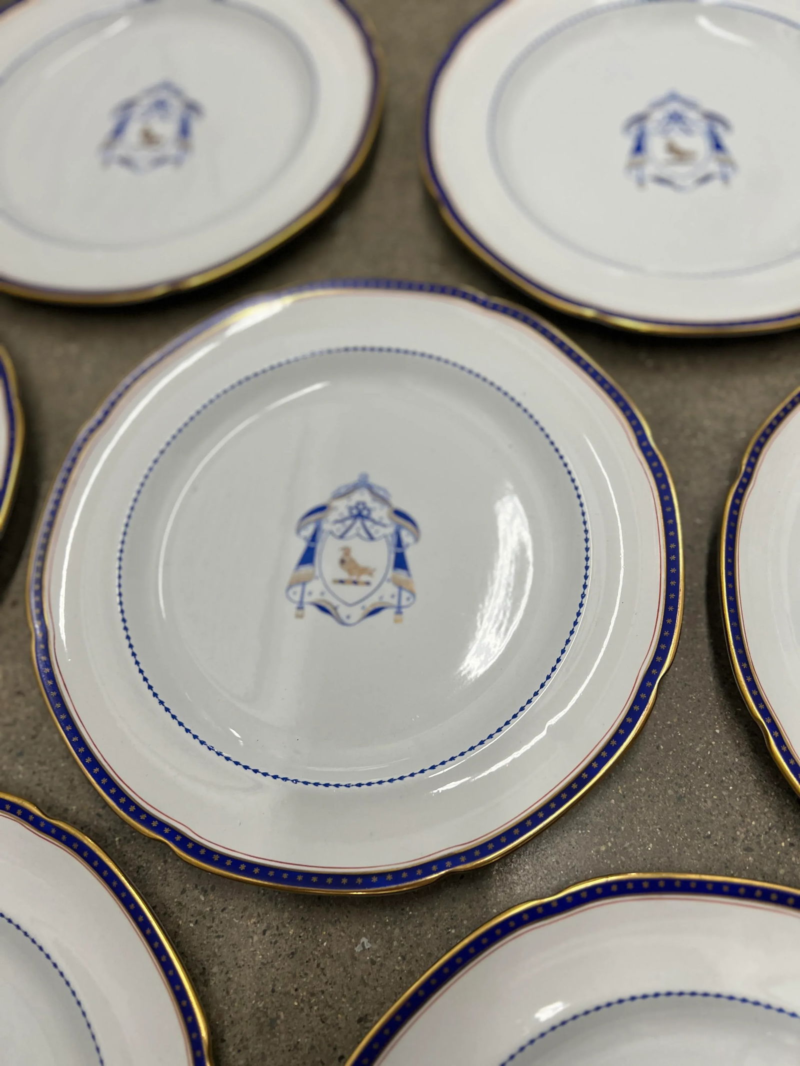 Set of 10, Antique Copeland Spode Armorial Dinner Plates C. 1950 - 5