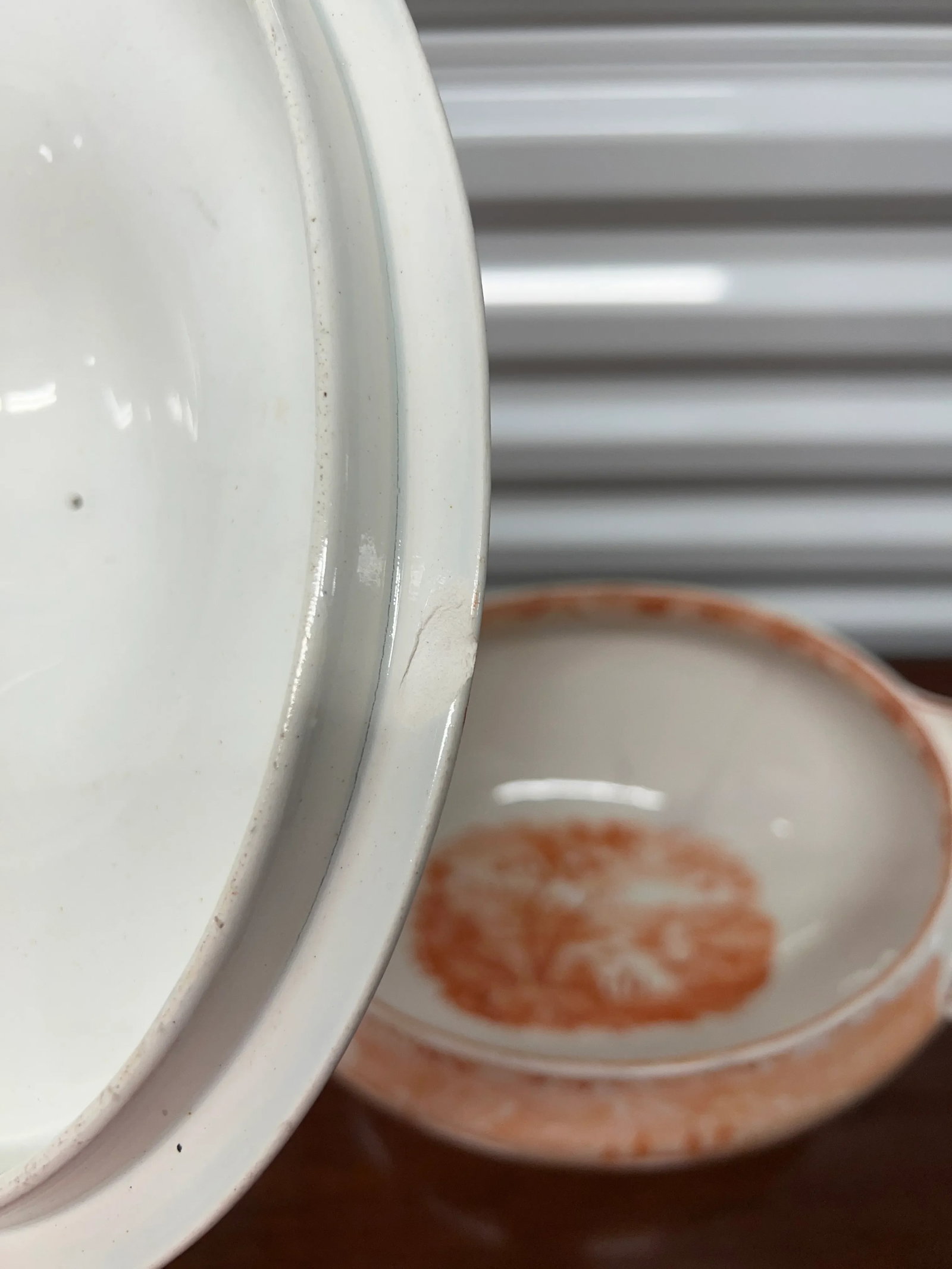 Rare 1840's Wedgwood "Tower of London" in Orange Transfer Pearlware Tureen - 10