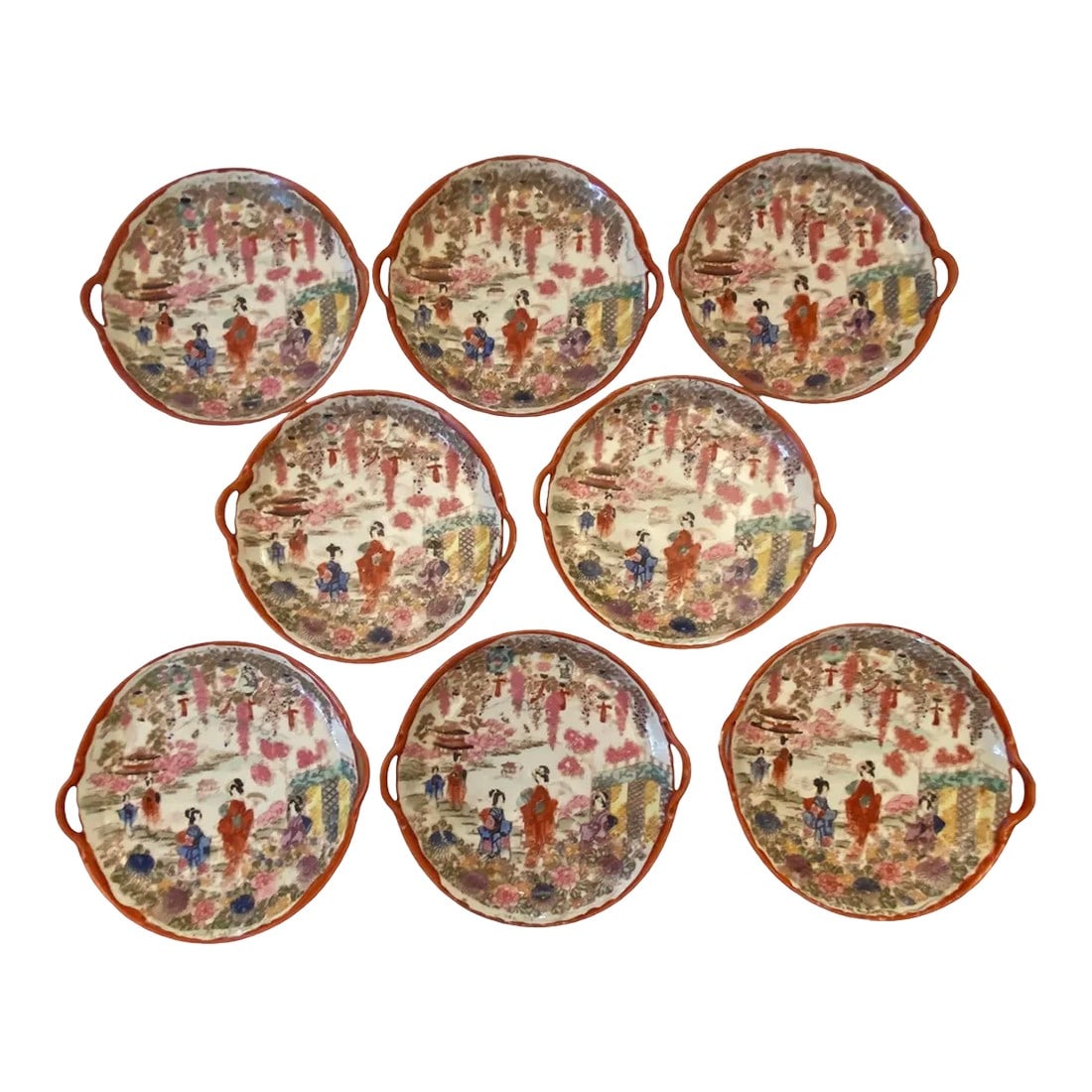 Vintage Chinoiserie Ceramic Handpainted Luncheon Hors D'Oeuvres Plates - Set of 8: Vintage Chinoiserie Ceramic Handpainted 7 1/2" Luncheon Hors D'Oeuvres Plates - Set of 8. Add a touch of elegance to your dining experience with this stunning set of Vintage Chinoiserie Ceramic Handpa