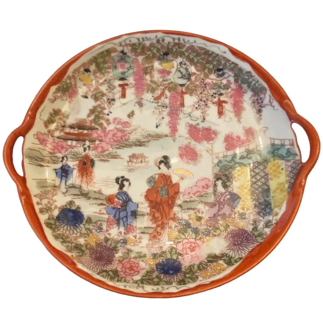 Vintage Chinoiserie Ceramic Handpainted Luncheon Hors D'Oeuvres Plates - Set of 8 - 2