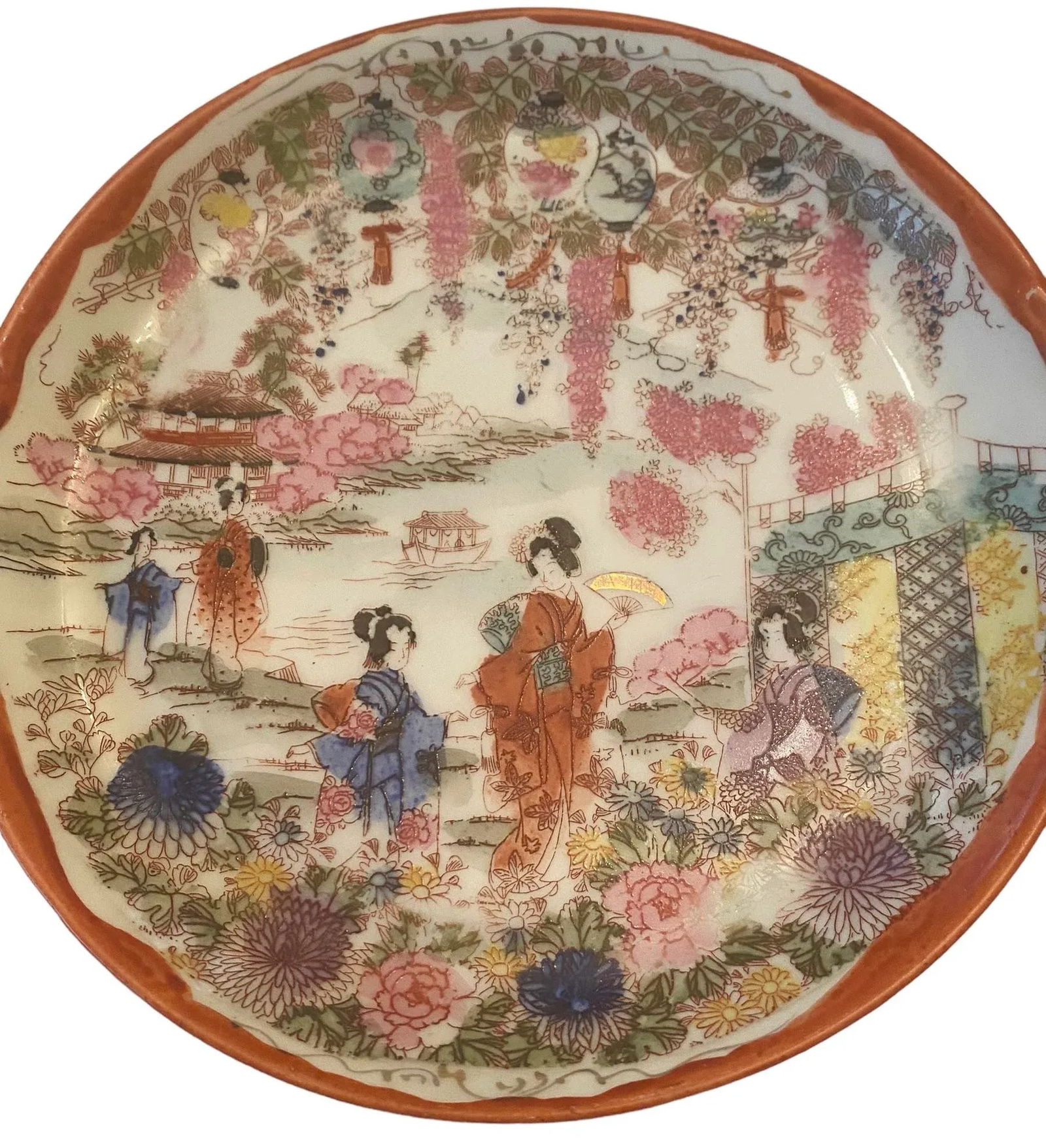 Vintage Chinoiserie Ceramic Handpainted Luncheon Hors D'Oeuvres Plates - Set of 8 - 3