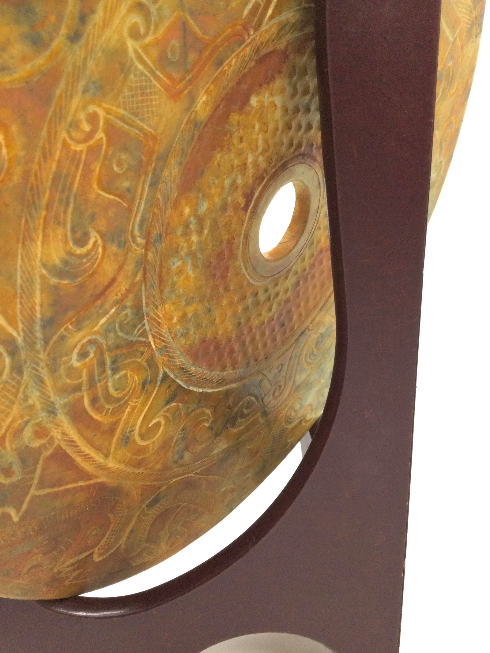 Chinese Antique Shang Dynasty Hetian Umber Jade Nephrite Dragon Beast Yu Bi With Wood Stand - 11