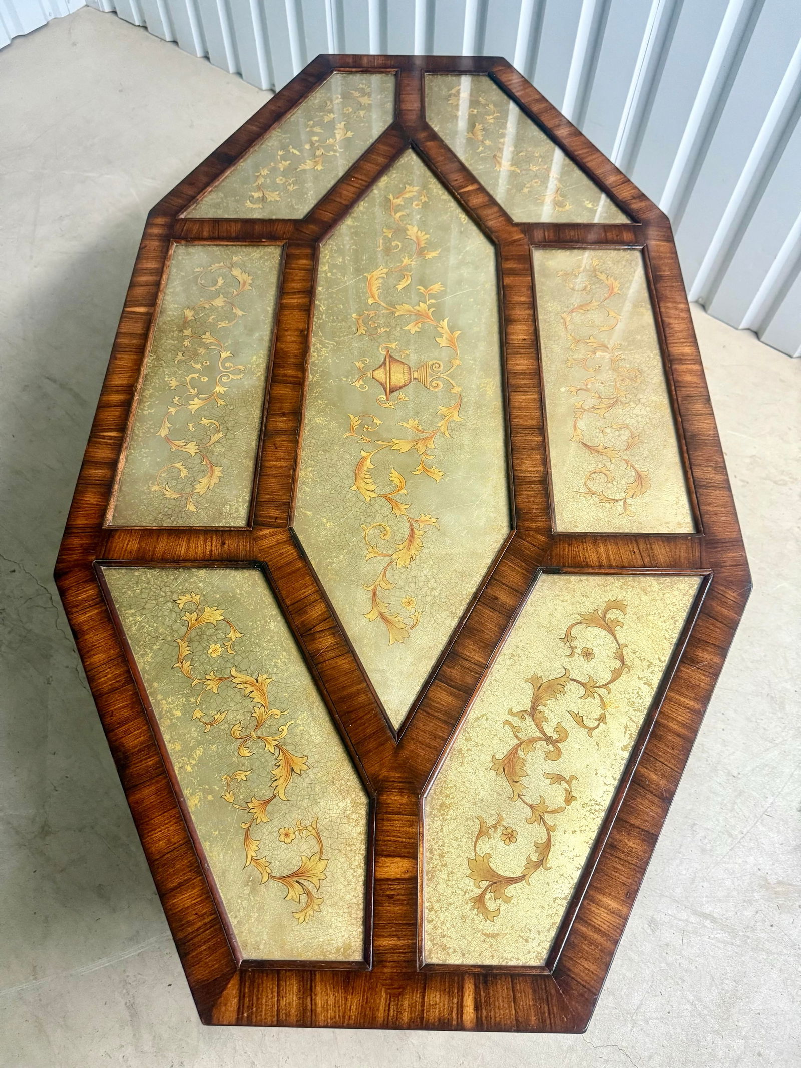 Vintage Euro Style Two-Tiered Octagonal Eglomisé Mahogany Cocktail / Coffee Table - 3