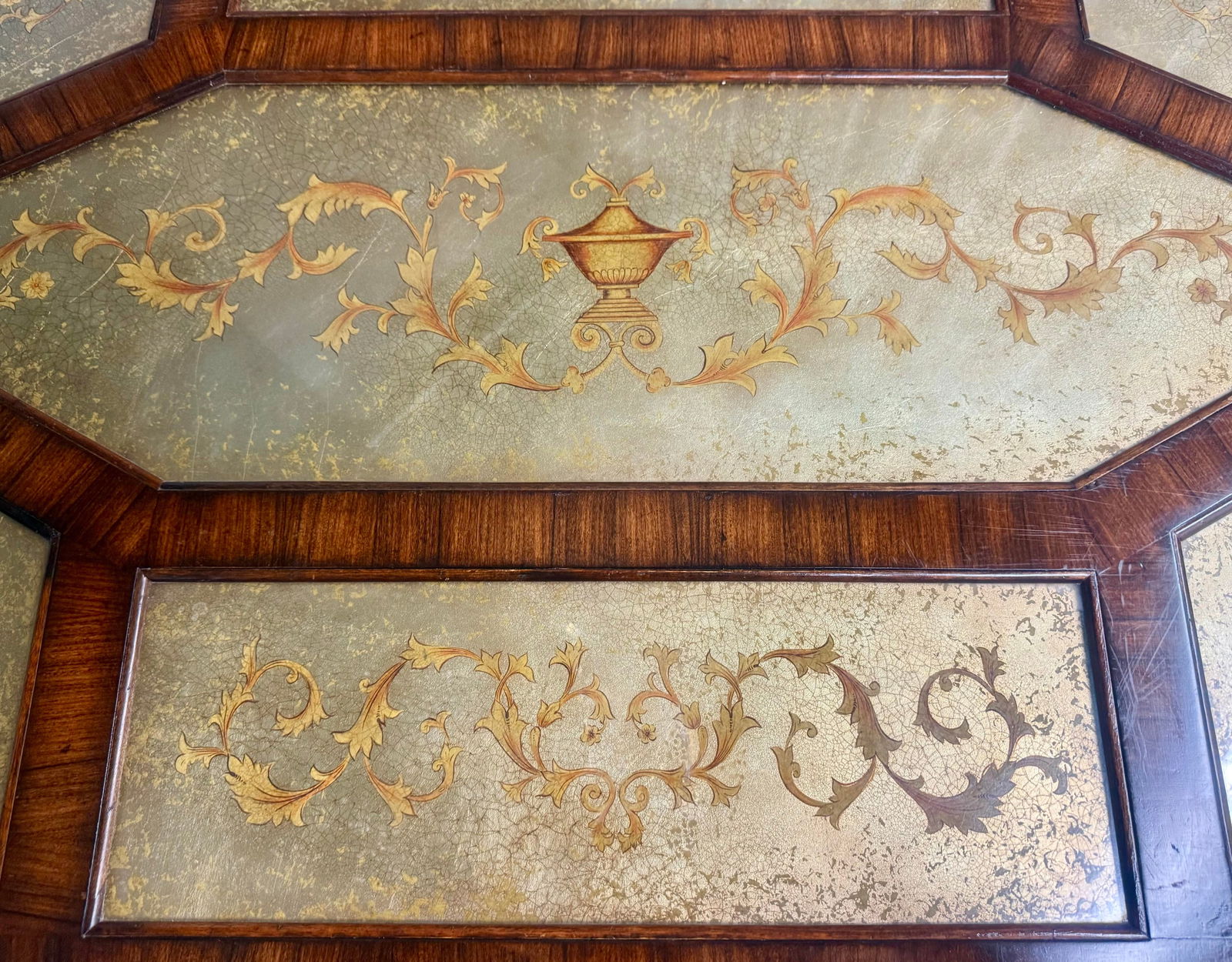 Vintage Euro Style Two-Tiered Octagonal Eglomisé Mahogany Cocktail / Coffee Table - 5