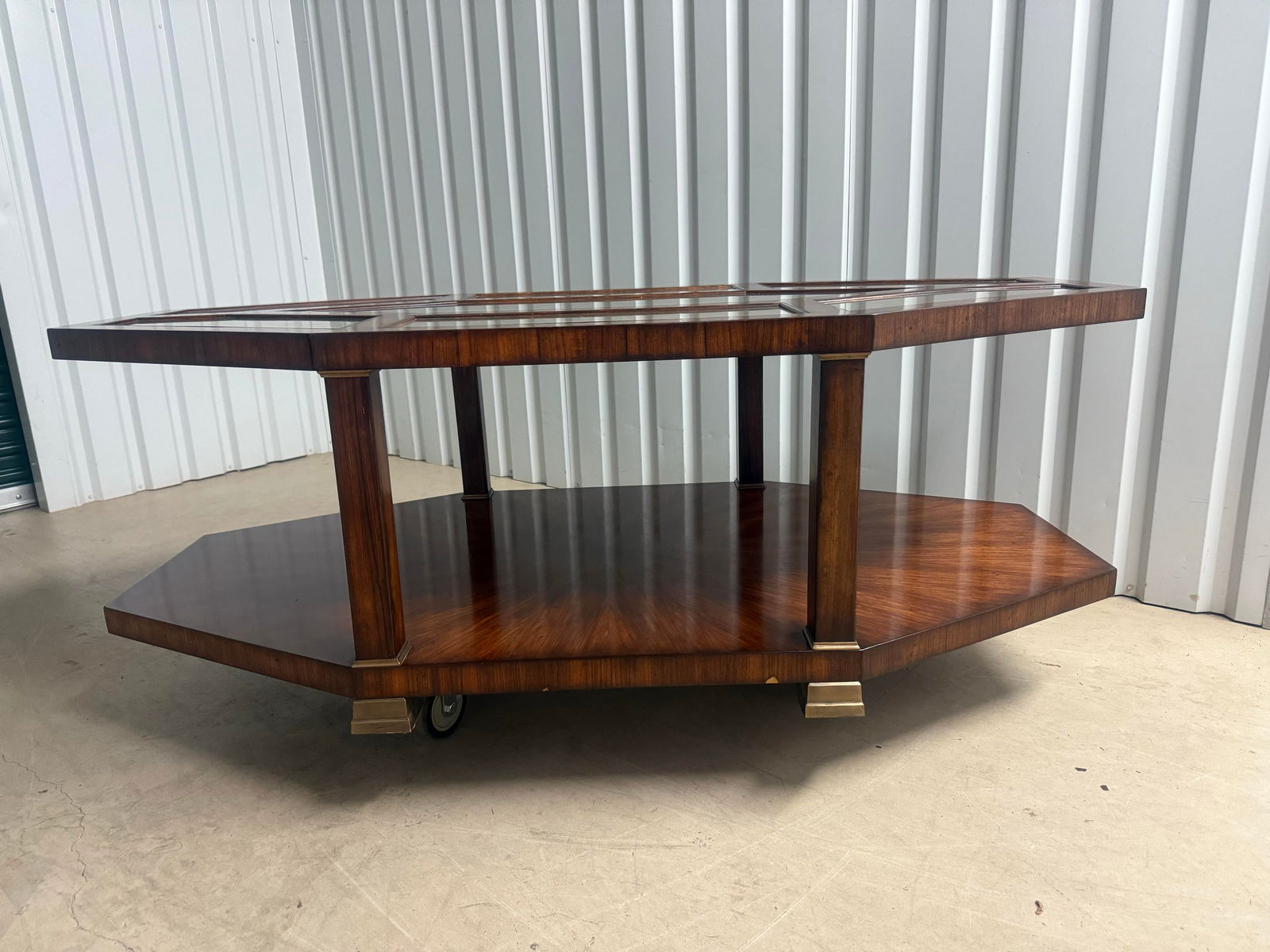 Vintage Euro Style Two-Tiered Octagonal Eglomisé Mahogany Cocktail / Coffee Table - 6