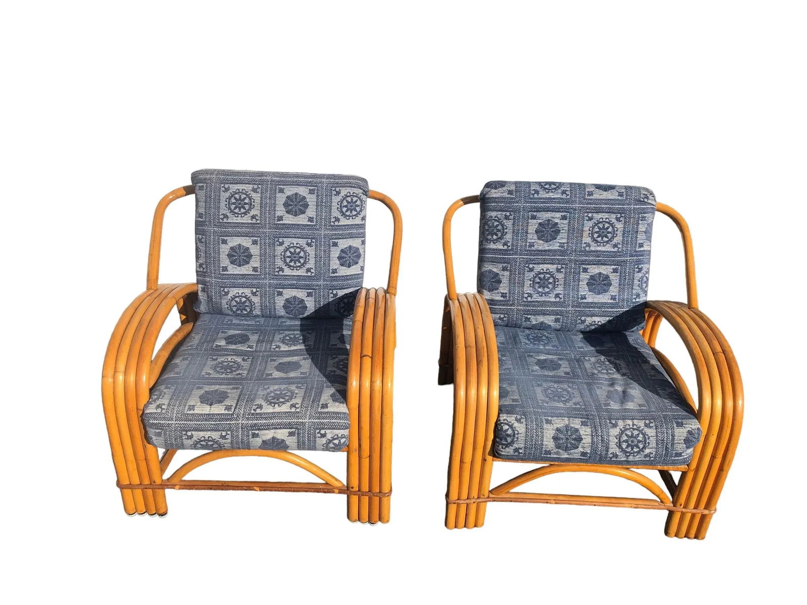 Pair of Four Strand Bent Bamboo/Rattan Lounge Chairs 1950s - 2