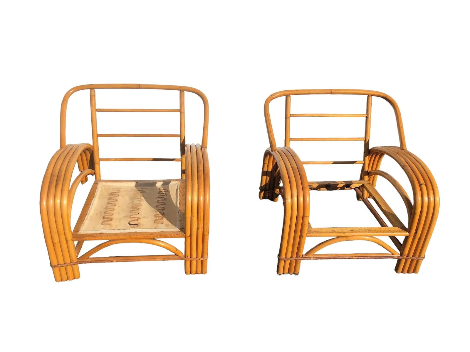 Pair of Four Strand Bent Bamboo/Rattan Lounge Chairs 1950s - 3