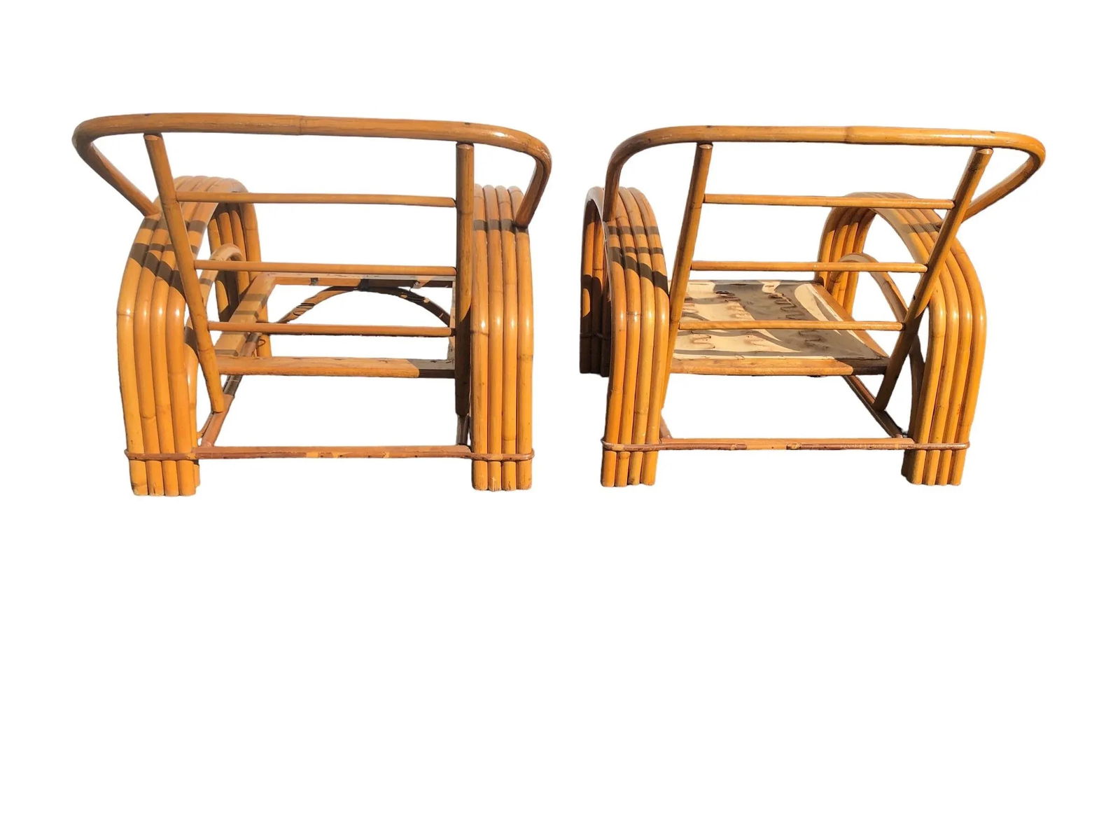 Pair of Four Strand Bent Bamboo/Rattan Lounge Chairs 1950s - 4
