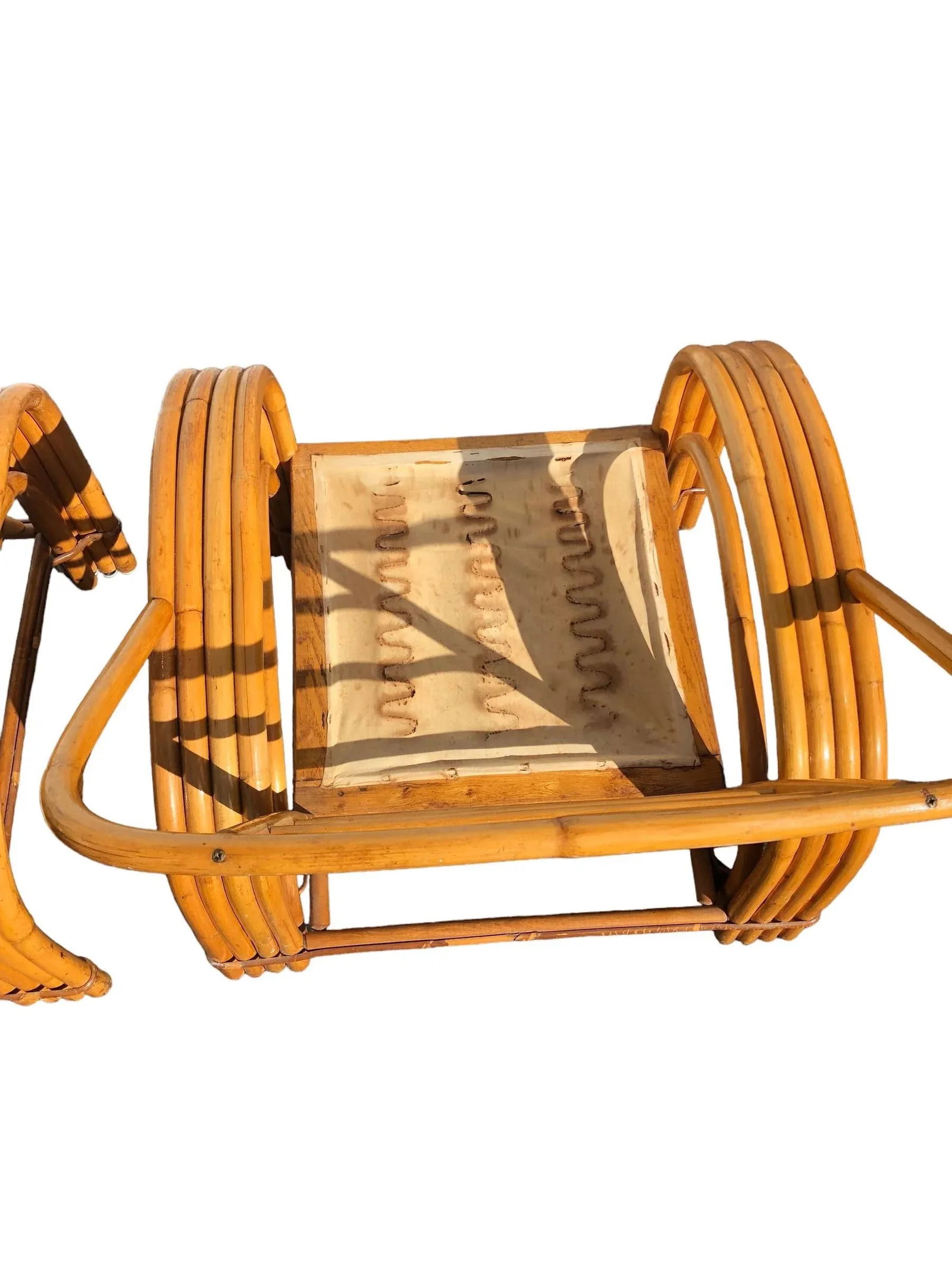 Pair of Four Strand Bent Bamboo/Rattan Lounge Chairs 1950s - 5