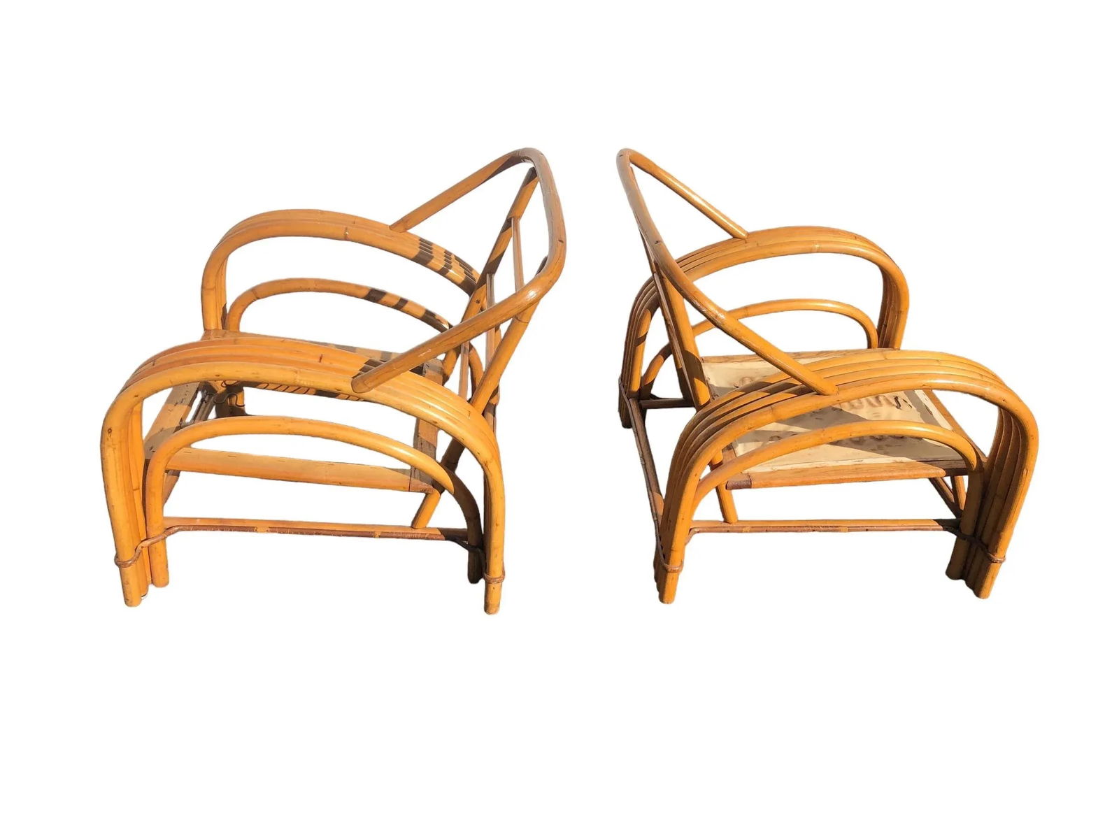 Pair of Four Strand Bent Bamboo/Rattan Lounge Chairs 1950s - 6