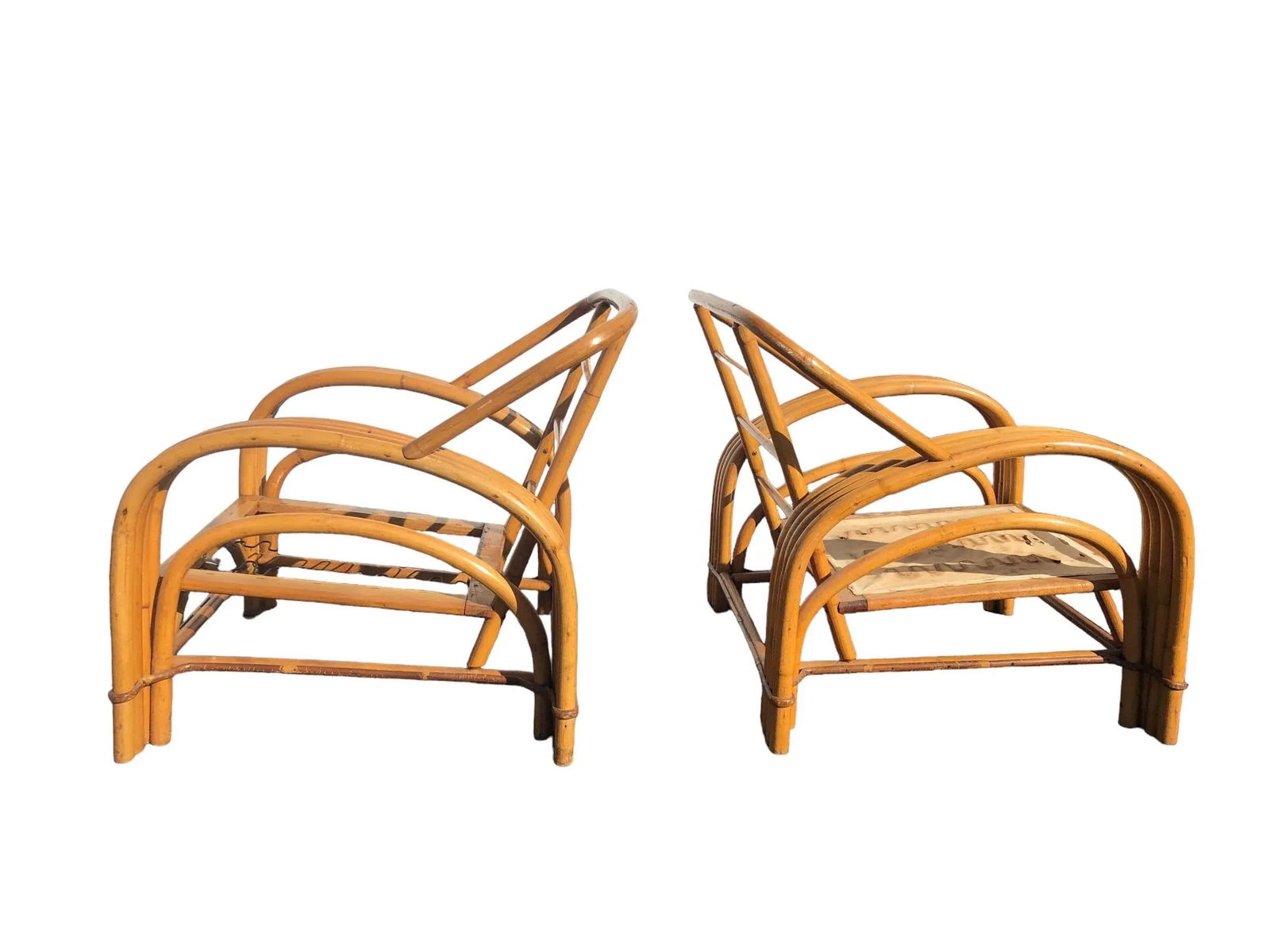 Pair of Four Strand Bent Bamboo/Rattan Lounge Chairs 1950s - 7