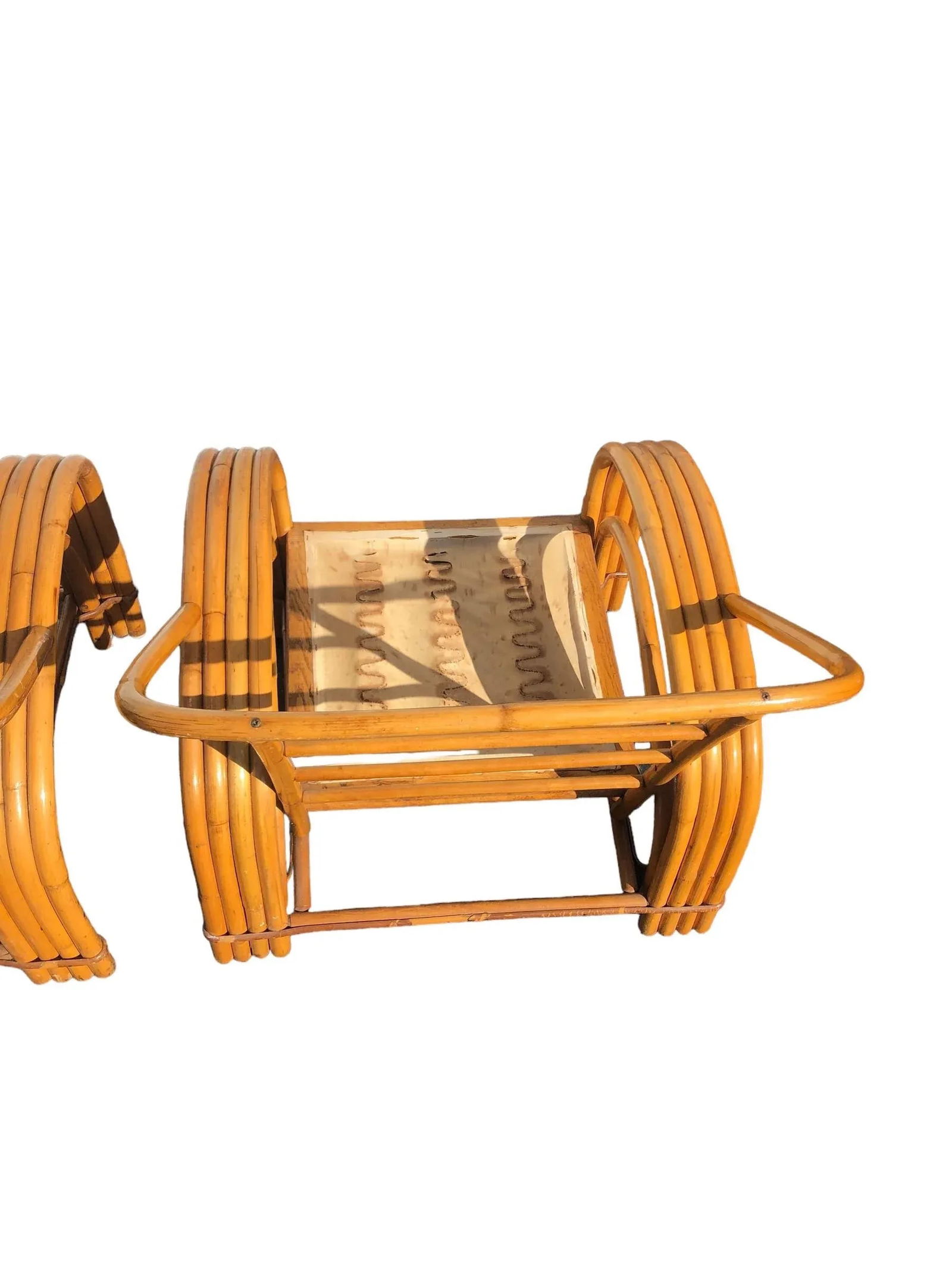 Pair of Four Strand Bent Bamboo/Rattan Lounge Chairs 1950s - 8