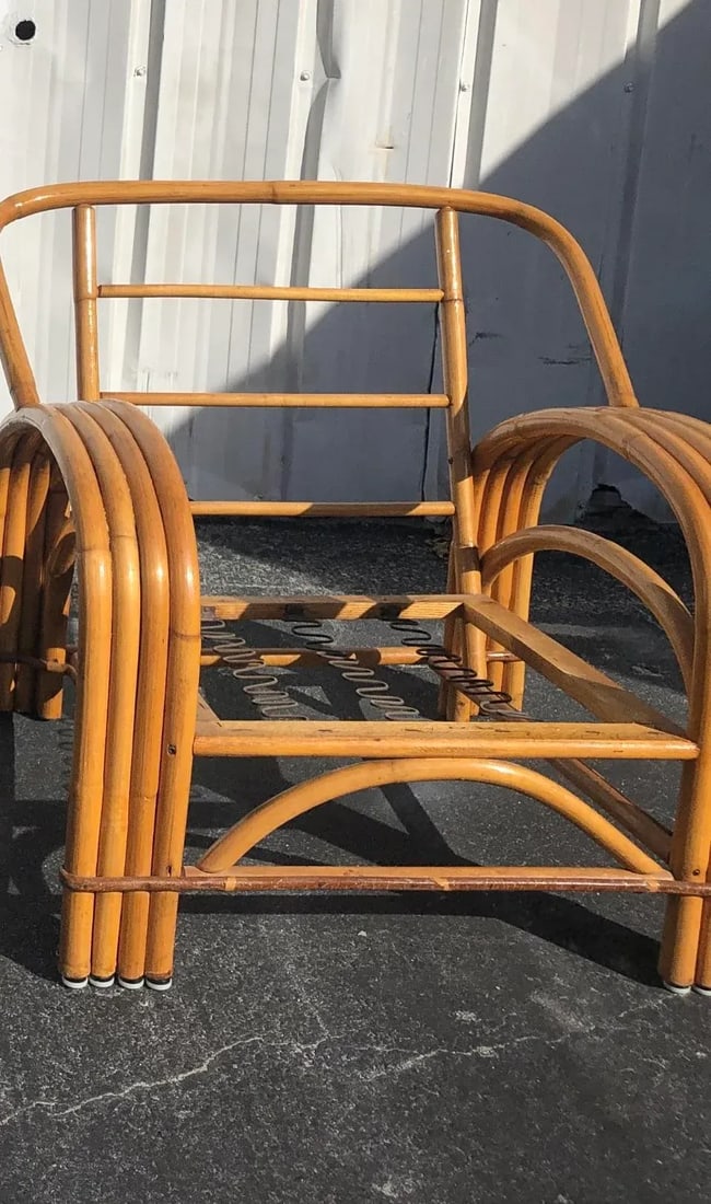 Pair of Four Strand Bent Bamboo/Rattan Lounge Chairs 1950s - 9