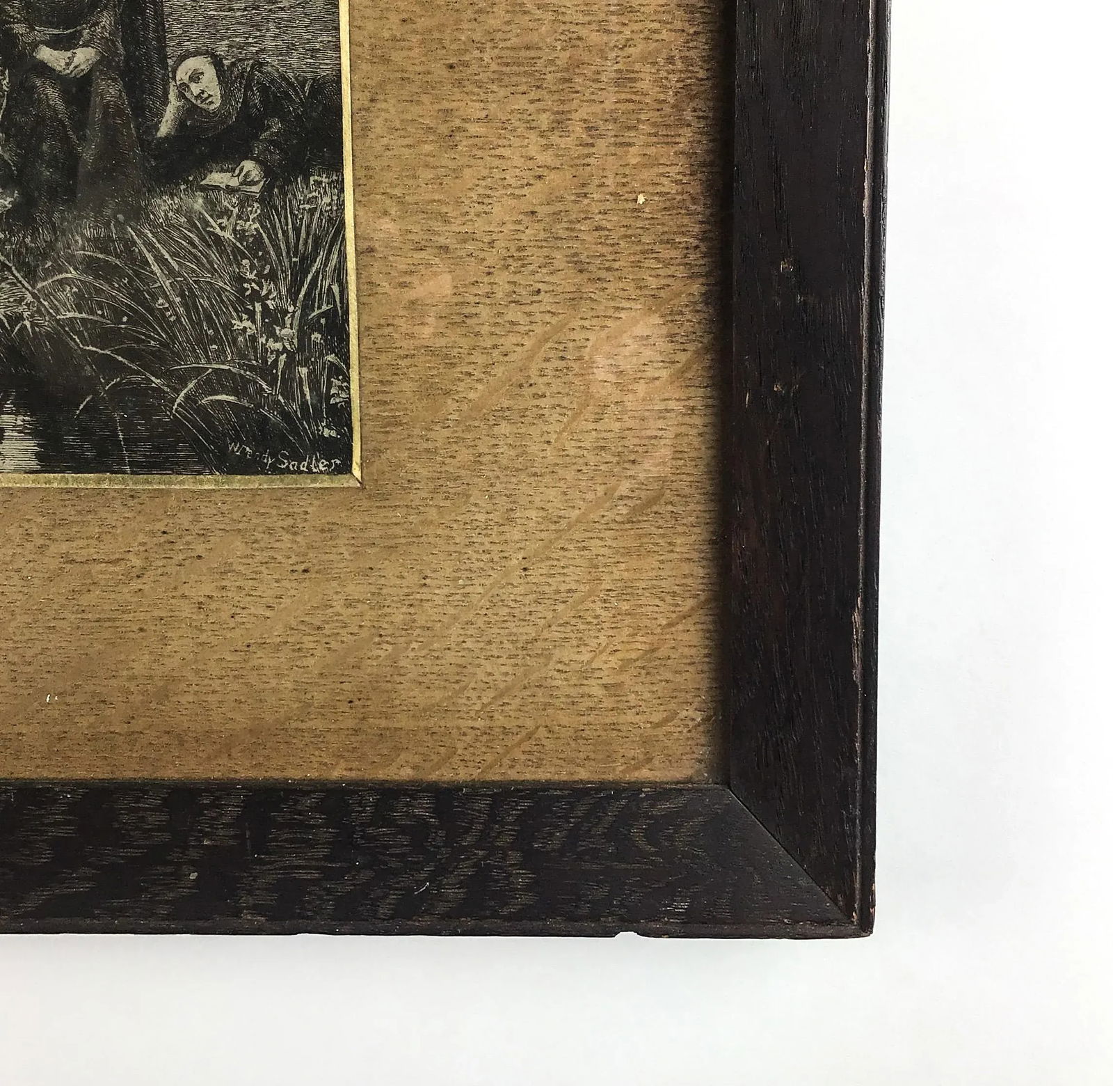 Original Etching or Engraving of the Group of Monks Fishing by Wd Sadler 1908 - 3