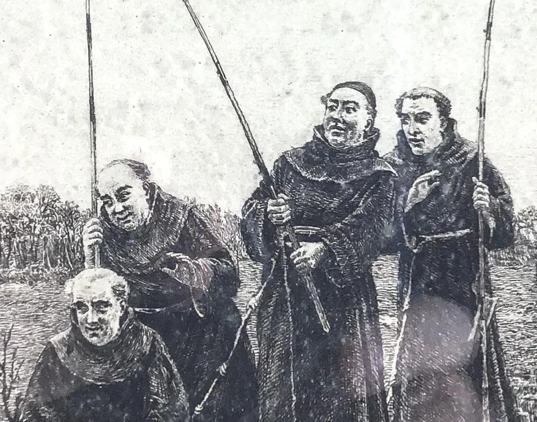 Original Etching or Engraving of the Group of Monks Fishing by Wd Sadler 1908 - 4