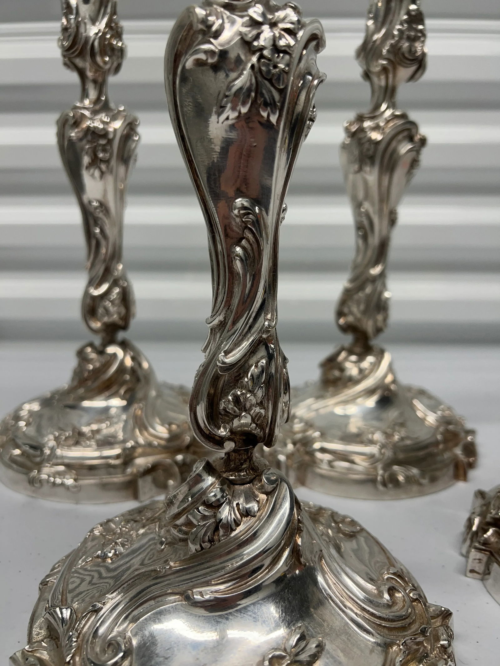Set of 4, Henri Vian Silver Gilt Bronze Louis XV Style Candlesticks Circa 1880 - 7