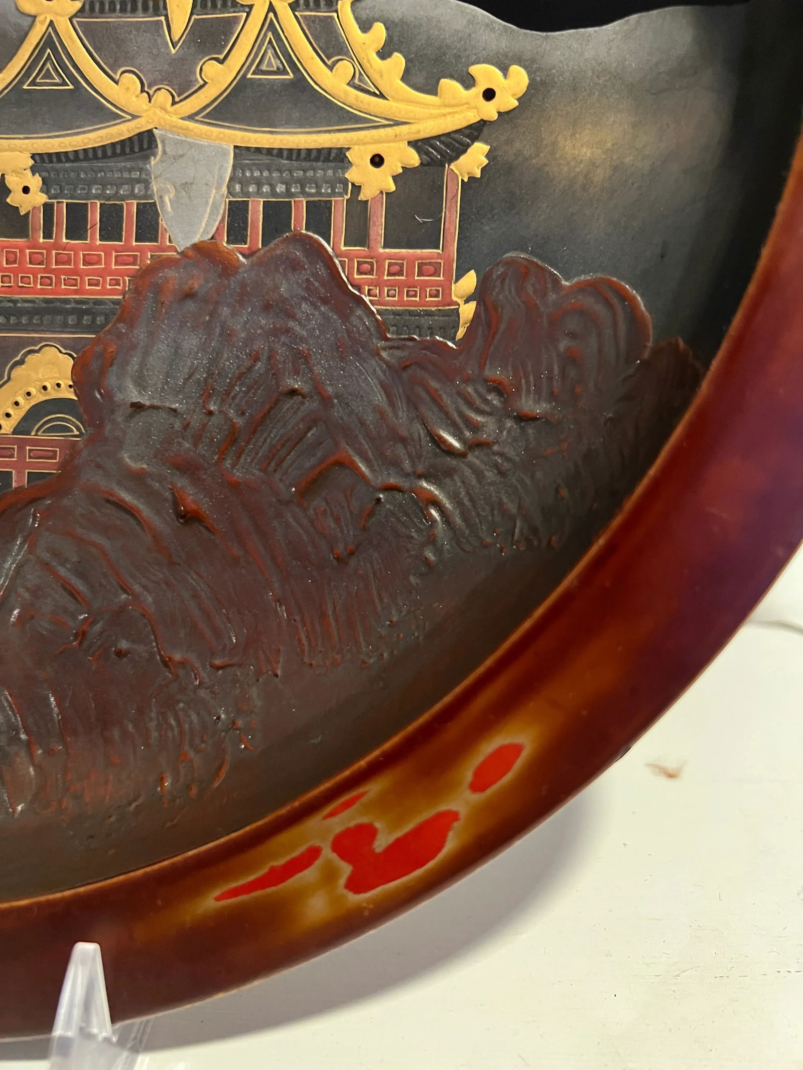 19th Century, Japanese Export Lacquer Tray Maki-E & Mnt Fuji Pagoda Decoration - 6