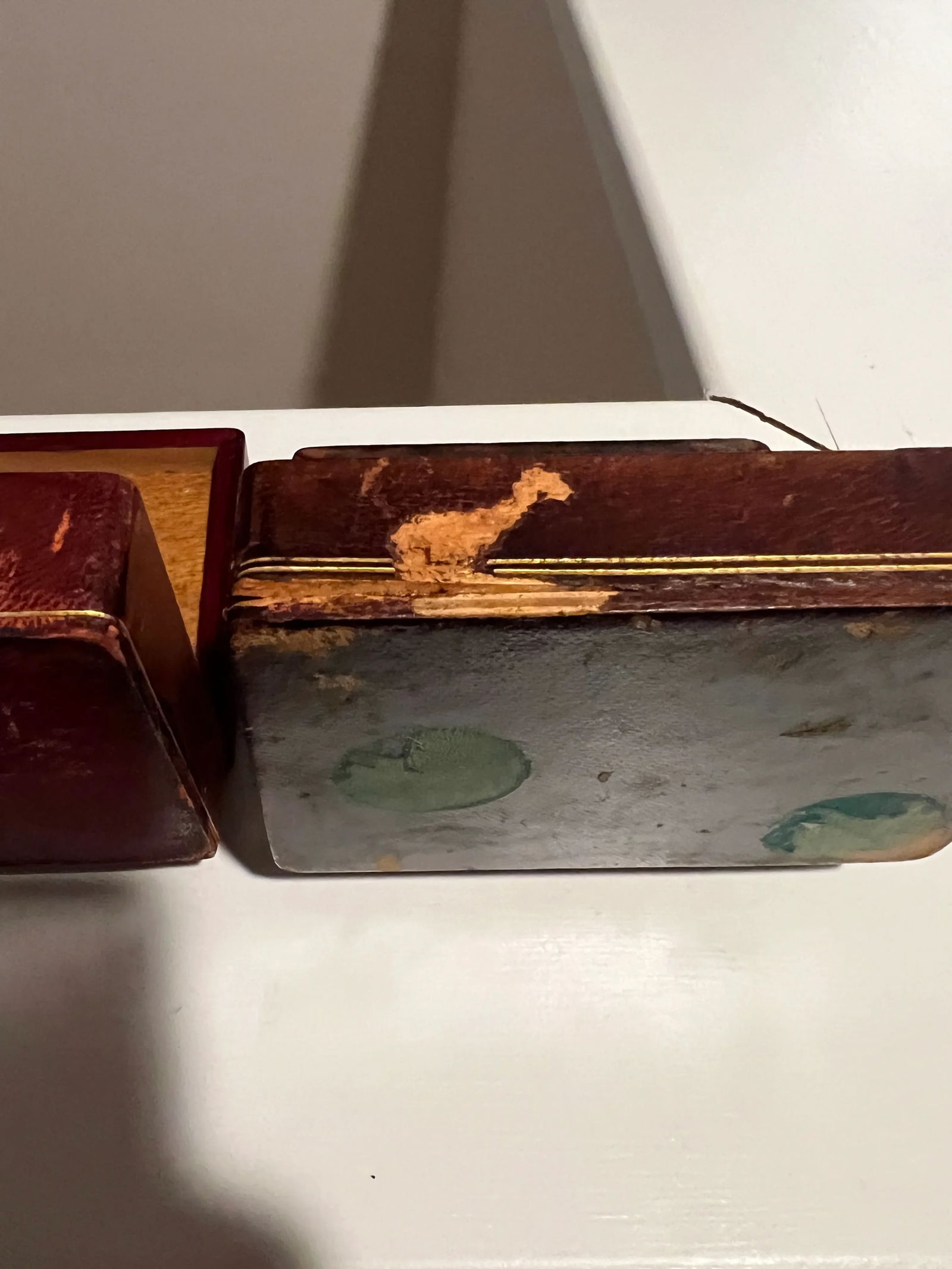 Pair, Italian Tooled Leather & Pietra Dura "Cigar" Motif Tobacco Boxes - 5