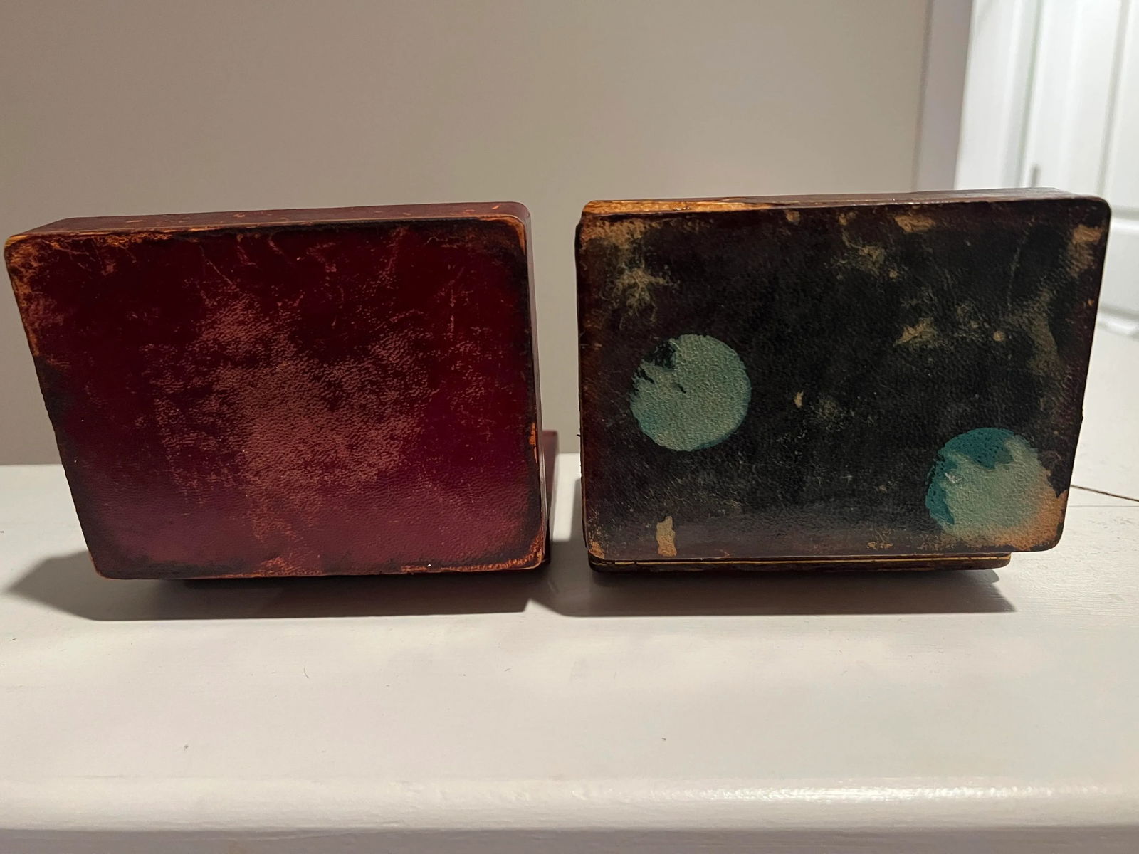 Pair, Italian Tooled Leather & Pietra Dura "Cigar" Motif Tobacco Boxes - 6