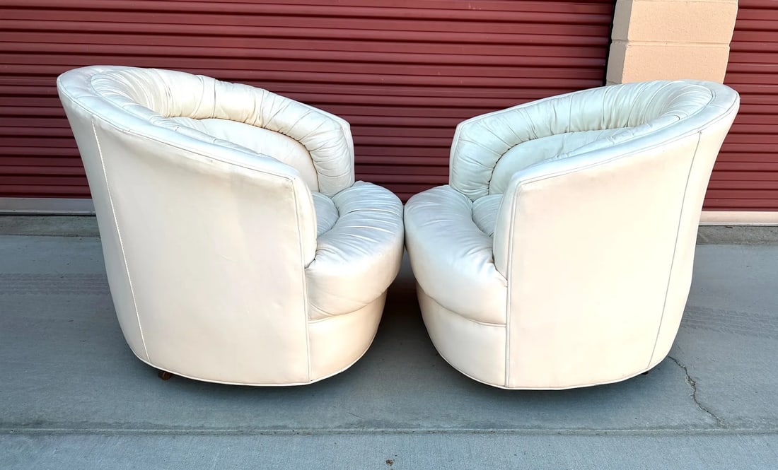 Vintage Milo Baughman Style Leather Swivel Chairs-A Pair - 3