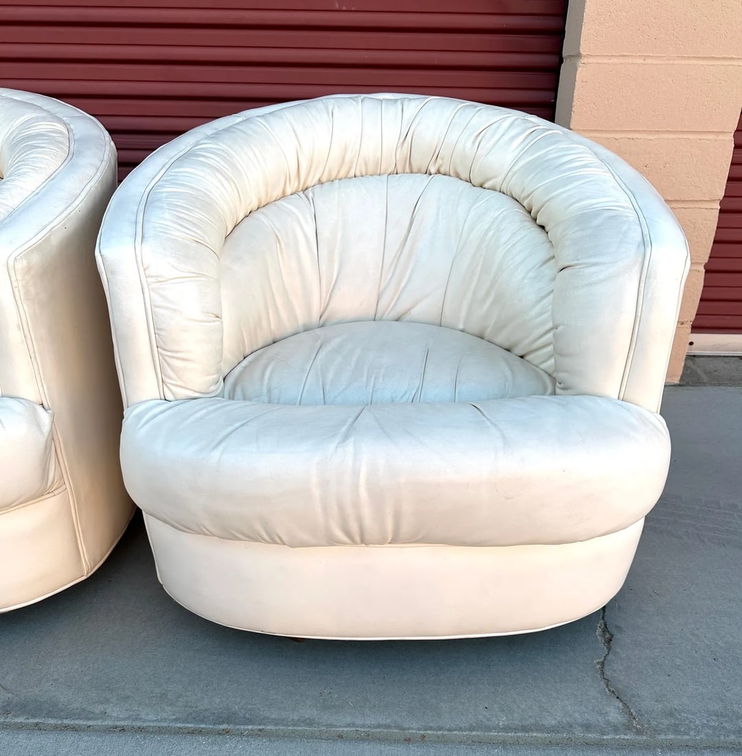 Vintage Milo Baughman Style Leather Swivel Chairs-A Pair - 7