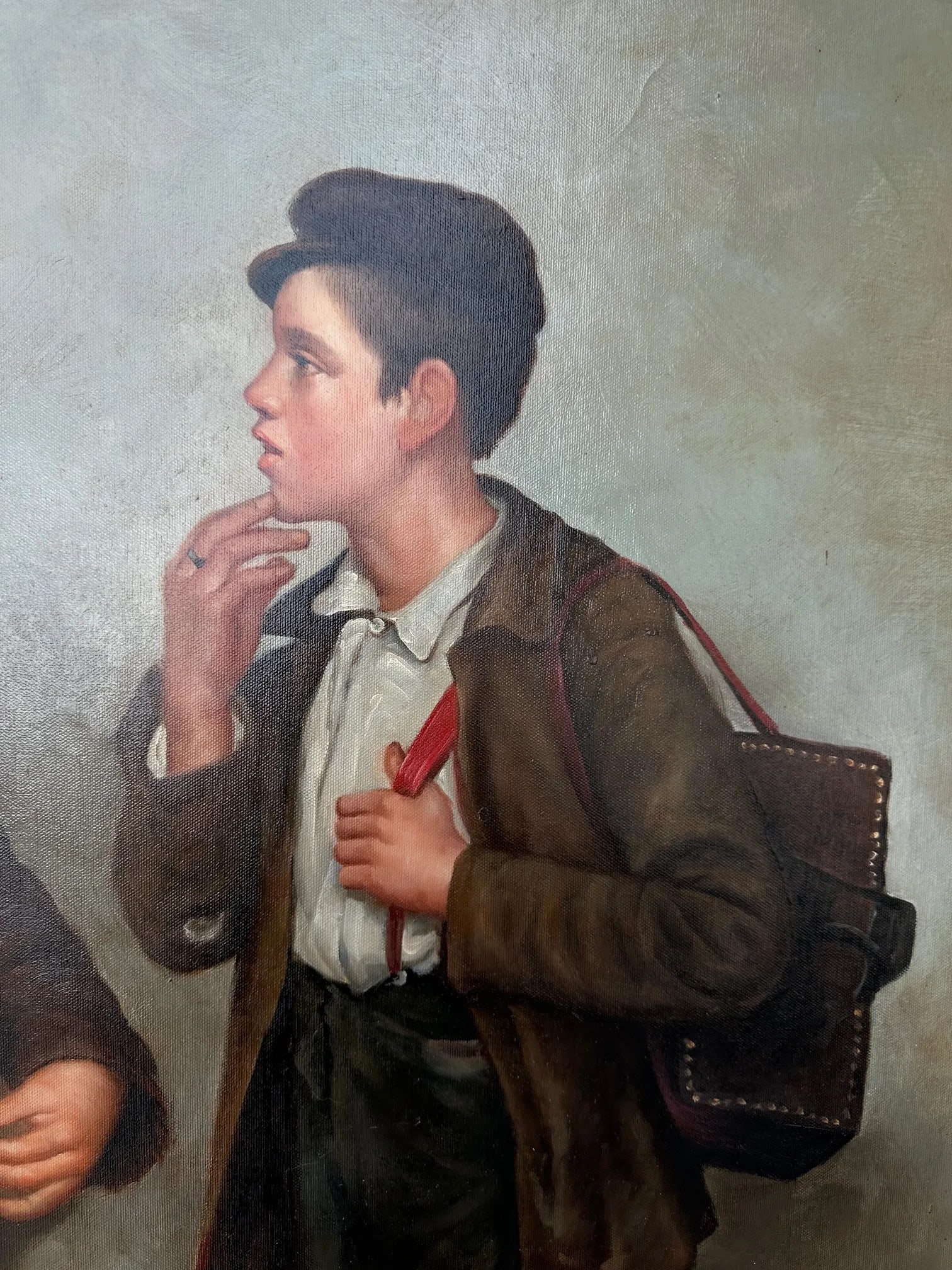 Large Oil on Canvas of Shoe Shine Boys Signed Edwards - 3