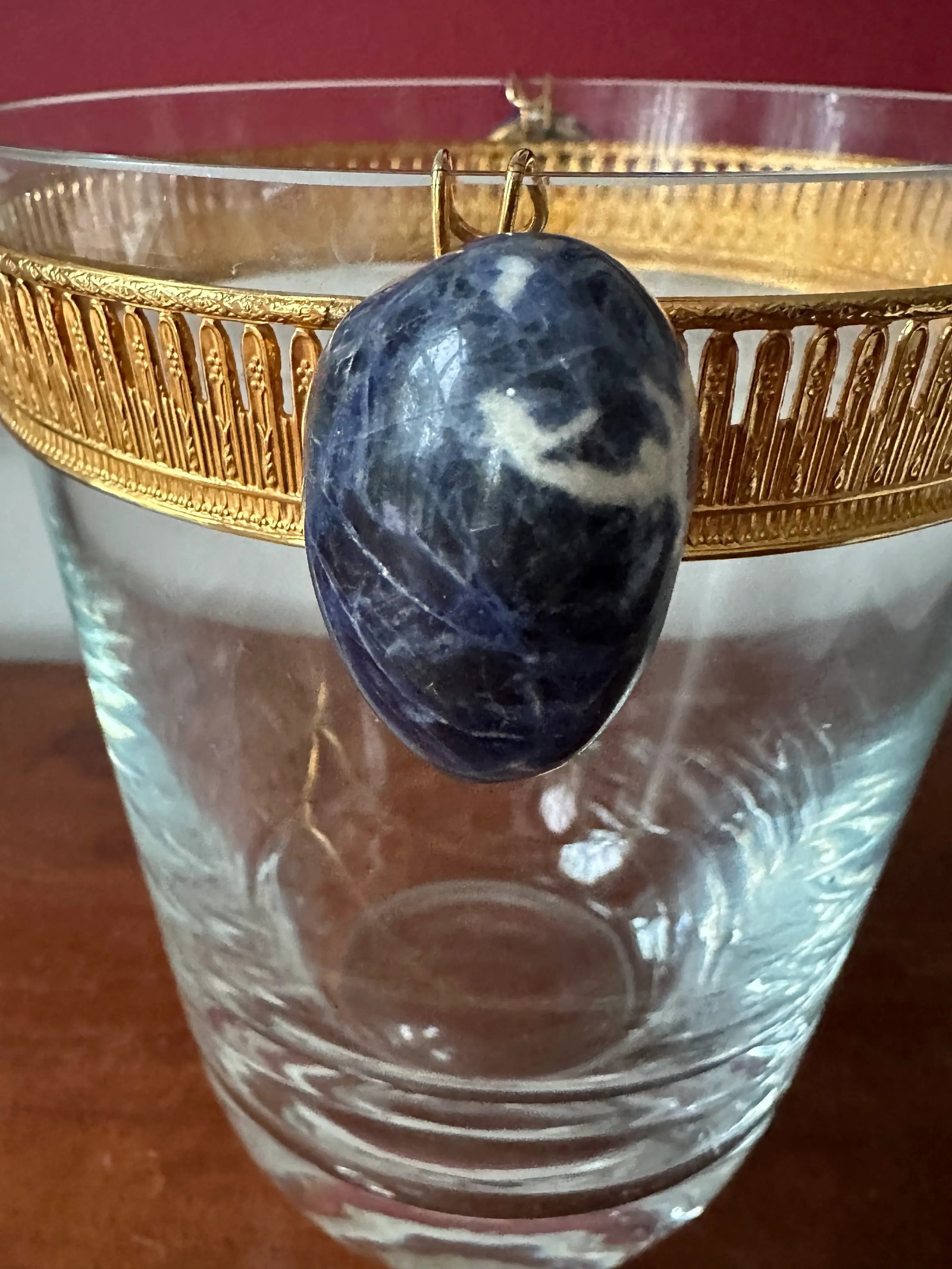 Rare French Crystal Ice Bucket Gilt Mounted, Lapis Stone Handles Attributed to Baccarat - 5