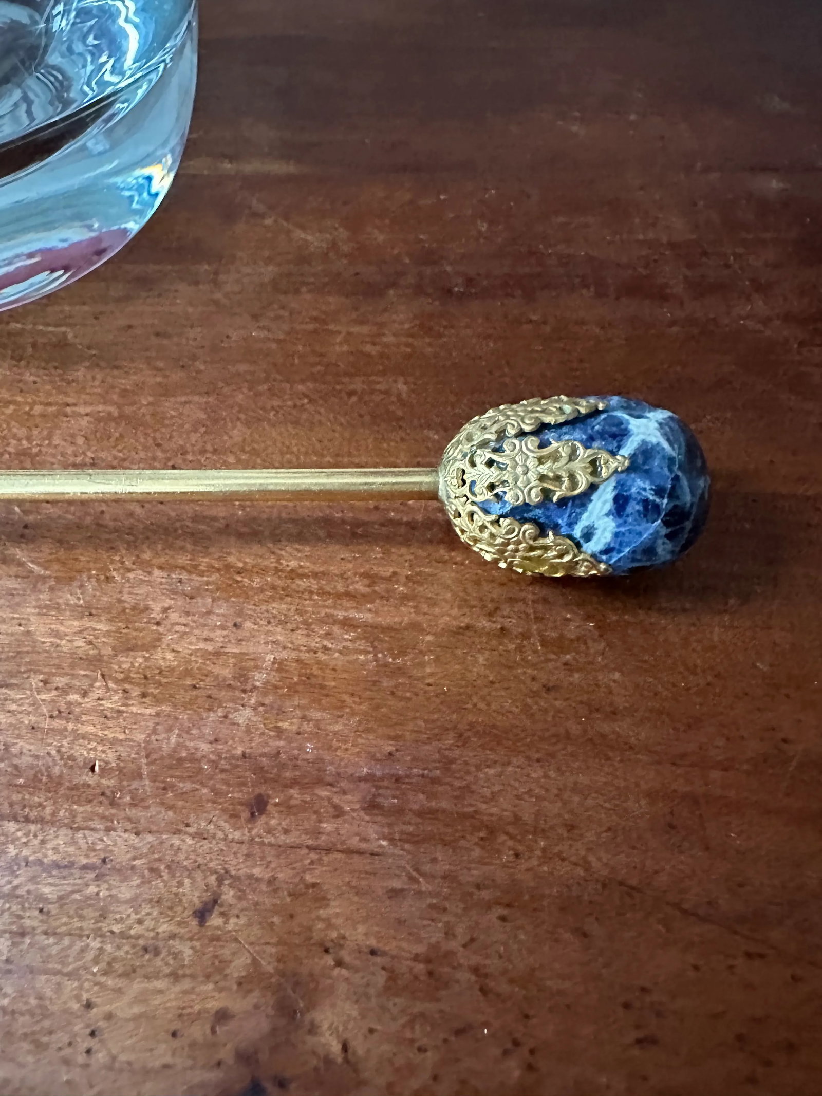 Rare French Crystal Ice Bucket Gilt Mounted, Lapis Stone Handles Attributed to Baccarat - 8