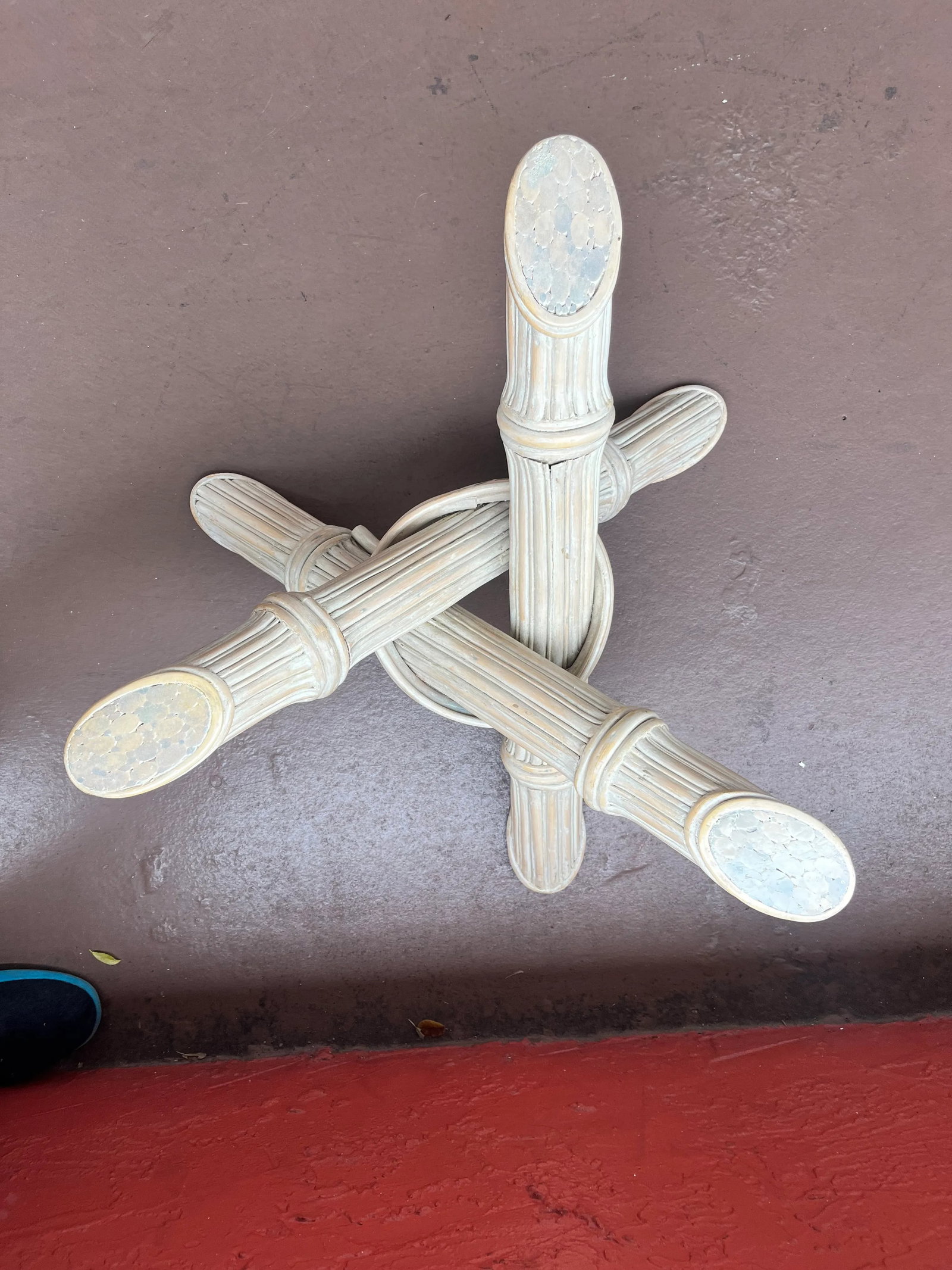 Mid - Century Modern Faux Bamboo Coffee Table . Tripod Faux Bamboo Base. 1960's - 6