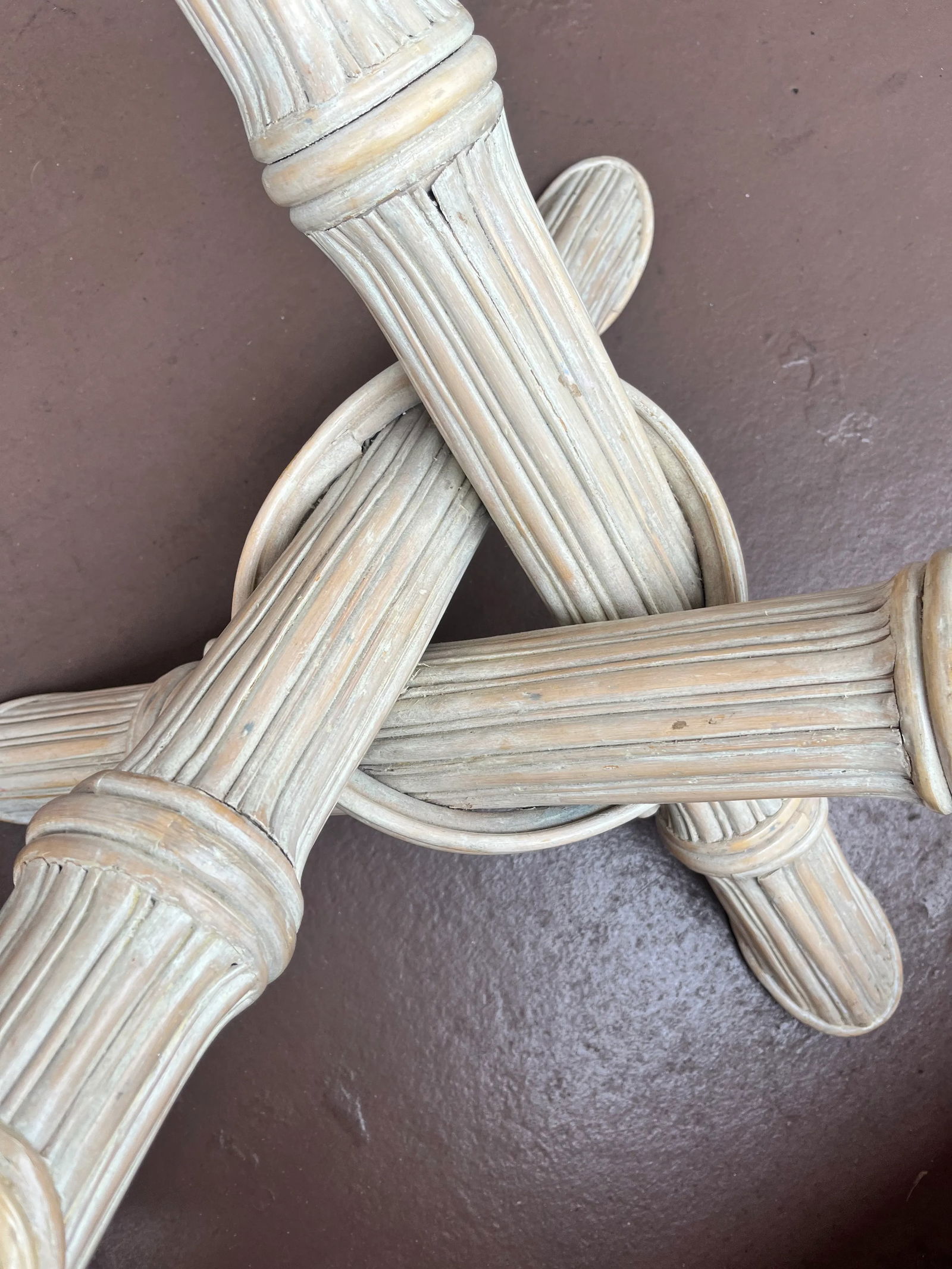 Mid - Century Modern Faux Bamboo Coffee Table . Tripod Faux Bamboo Base. 1960's - 7