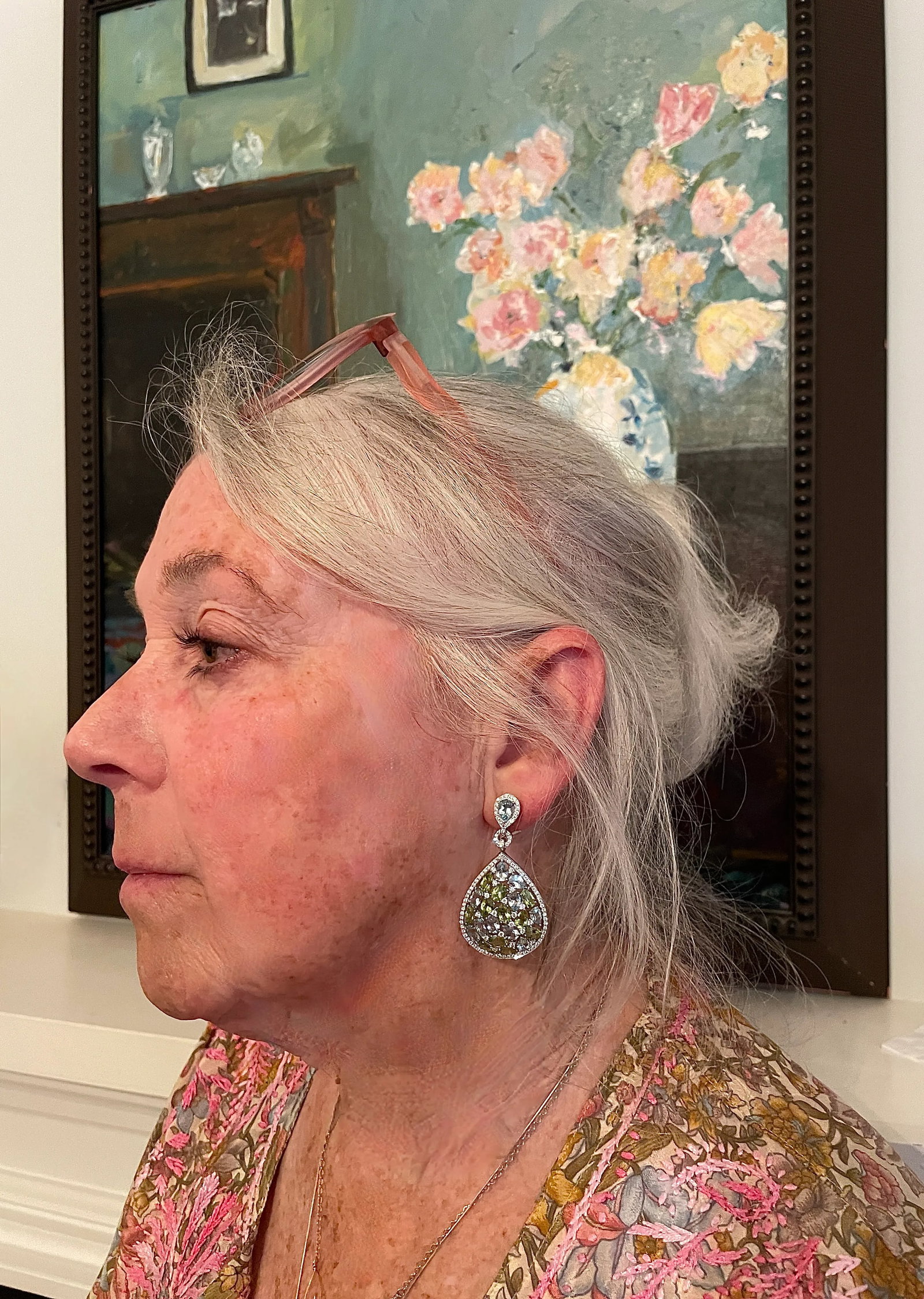 Pair of Bucherer Gold Diamond Topaz Peridot Drop Earrings - 11