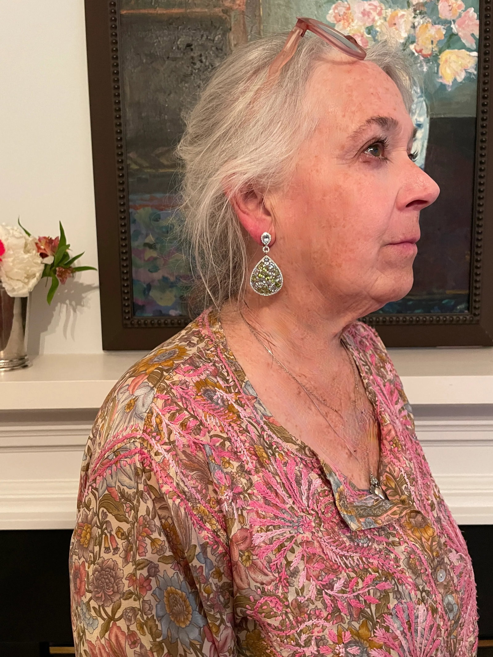 Pair of Bucherer Gold Diamond Topaz Peridot Drop Earrings - 12