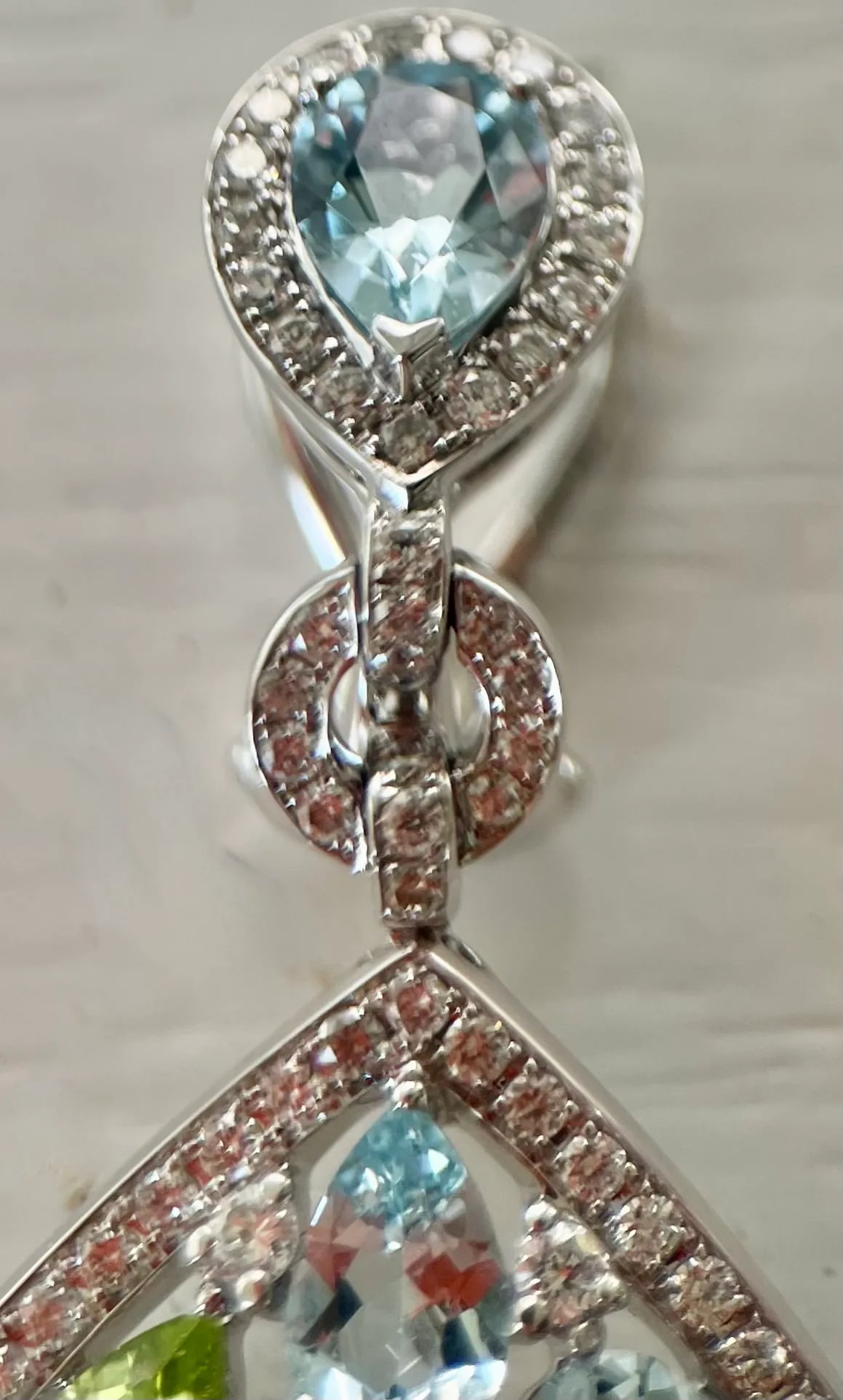 Pair of Bucherer Gold Diamond Topaz Peridot Drop Earrings - 3