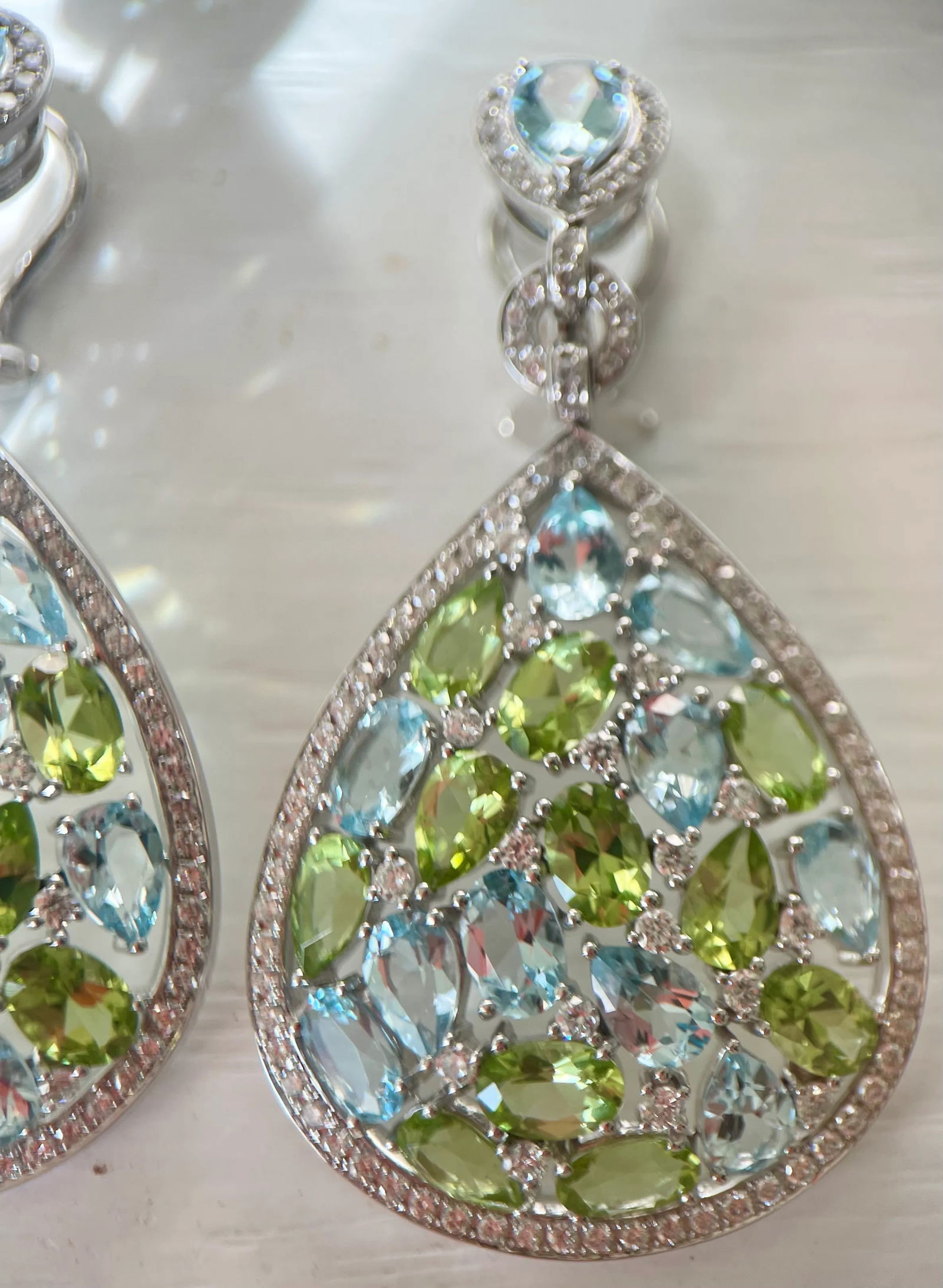Pair of Bucherer Gold Diamond Topaz Peridot Drop Earrings - 4