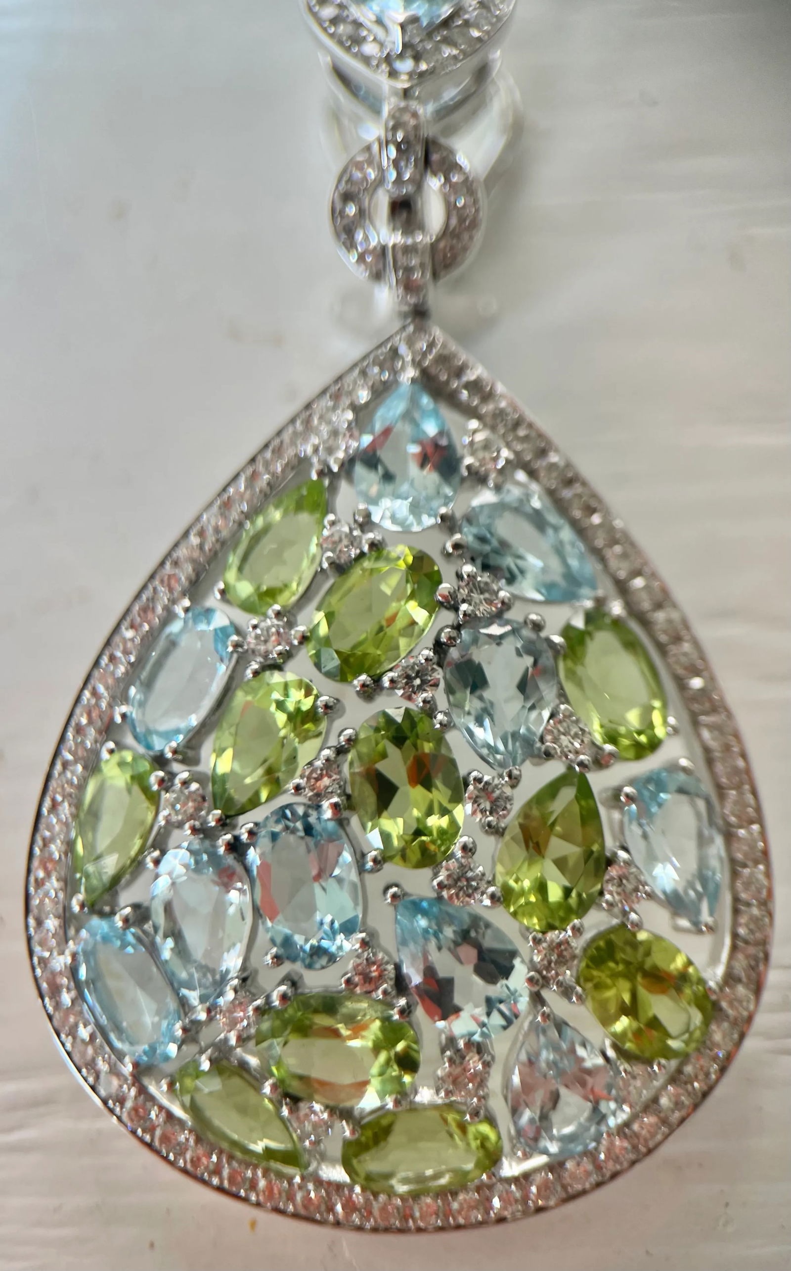 Pair of Bucherer Gold Diamond Topaz Peridot Drop Earrings - 7
