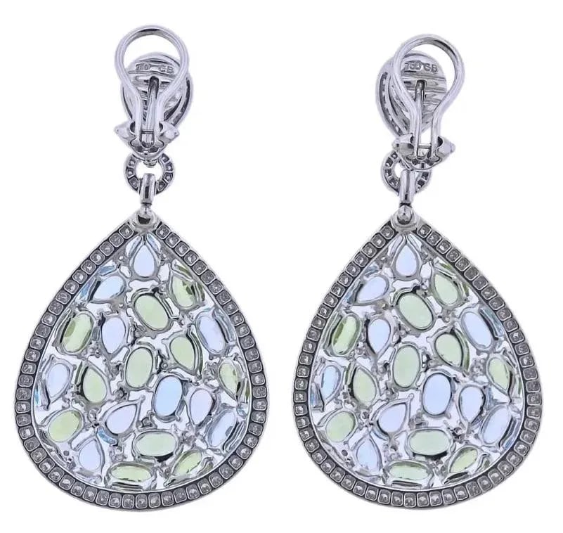 Pair of Bucherer Gold Diamond Topaz Peridot Drop Earrings - 8