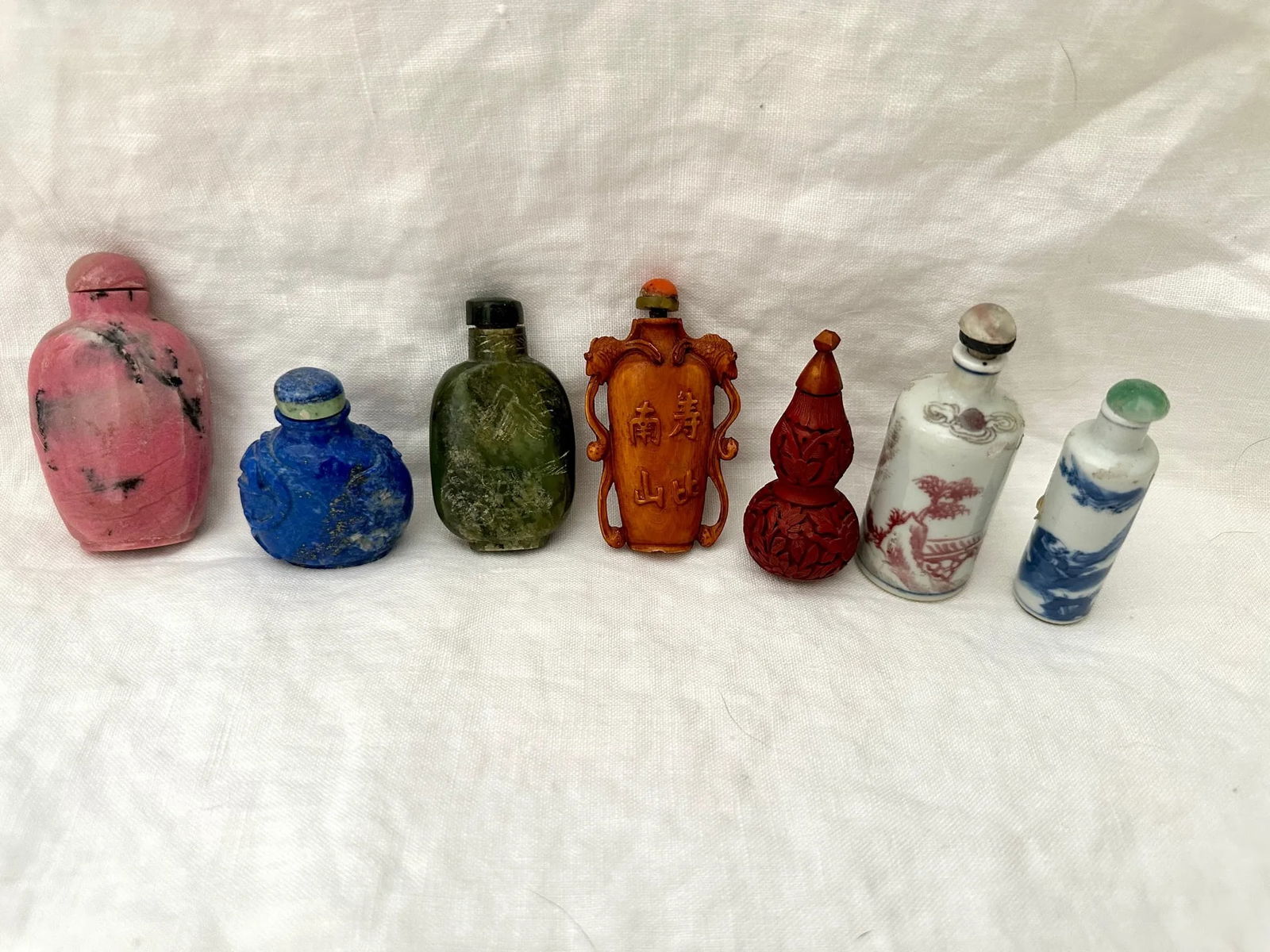 Antique Hand Carved Chinese Snuff Bottles Set of 5 - 2