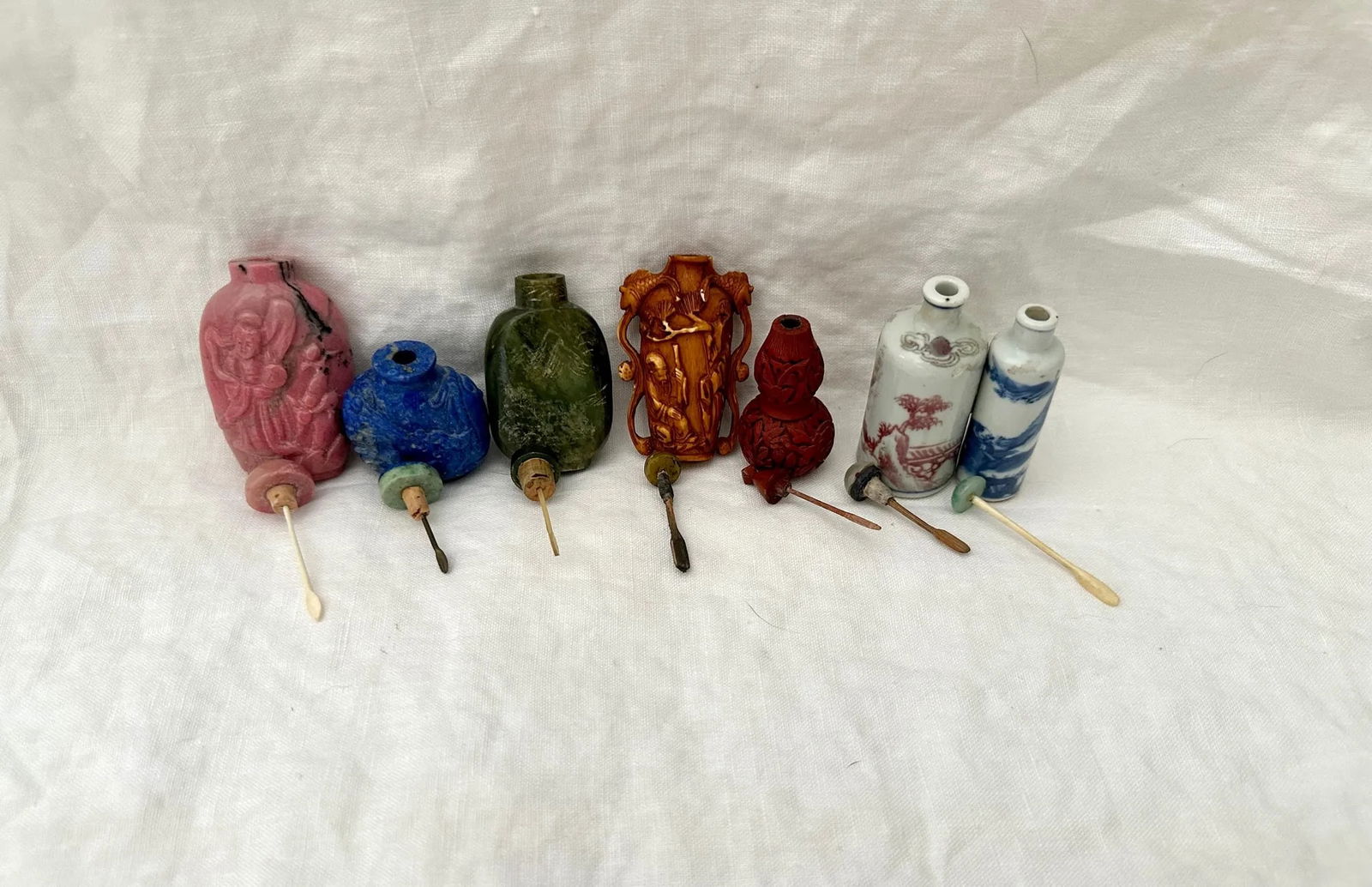 Antique Hand Carved Chinese Snuff Bottles Set of 5 - 7