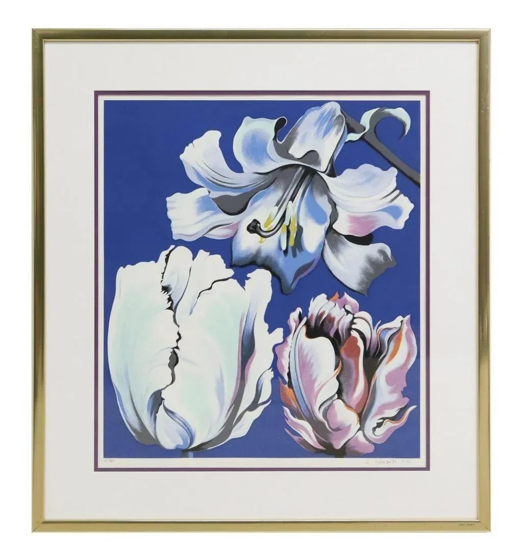 Original Signed Lowell Blair Nesbitt 'Flowers on Blue' Artist Proof 3/40 - 2