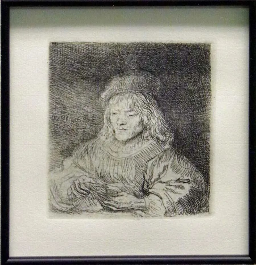 After Rembrandt "The Card Player" Custom Framed Etching - 2