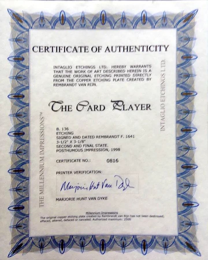 After Rembrandt "The Card Player" Custom Framed Etching - 3