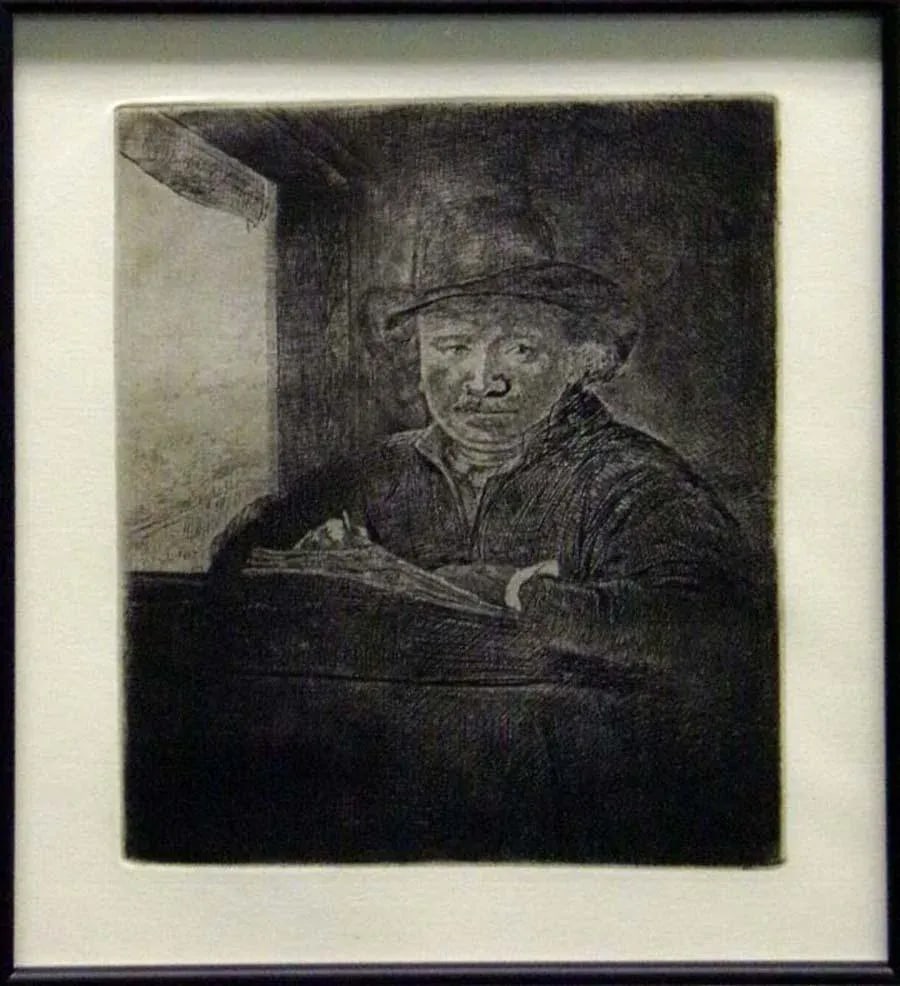 After Rembrandt "Self Portrait" Custom Framed Etching - 2