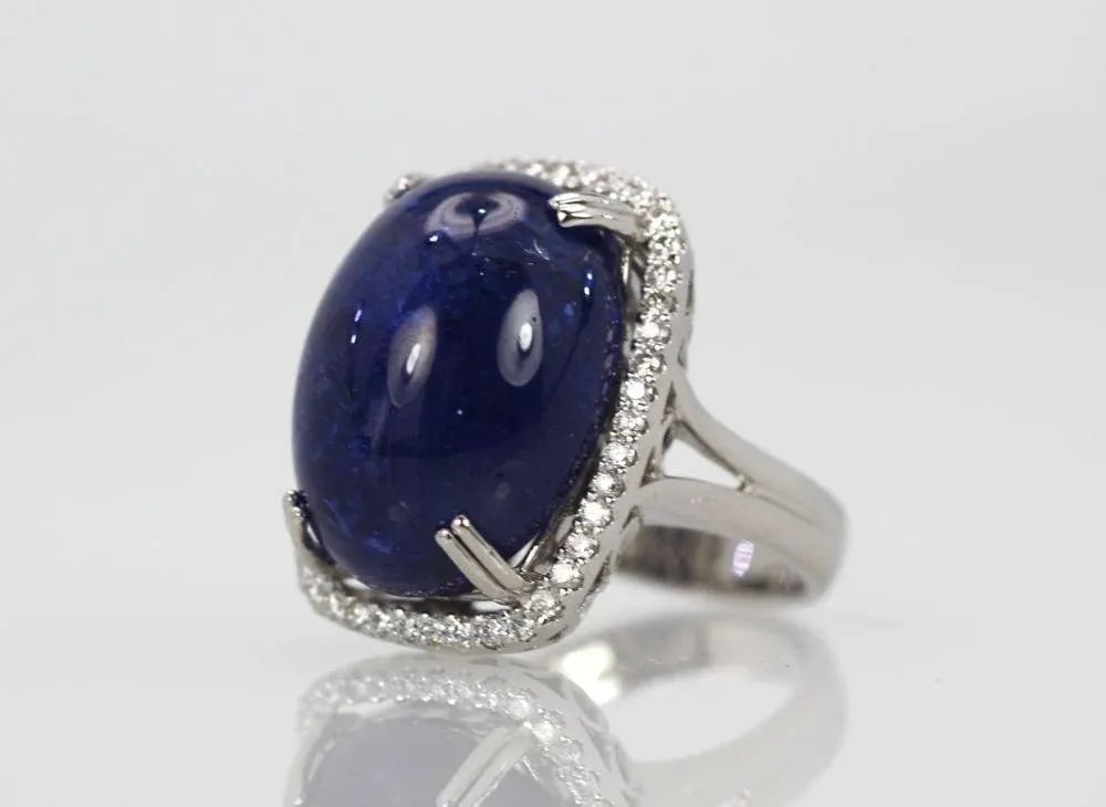 Tanzanite 35.39 Ct Cabochon High Dome Ladies Ring Size 6.5 - 9