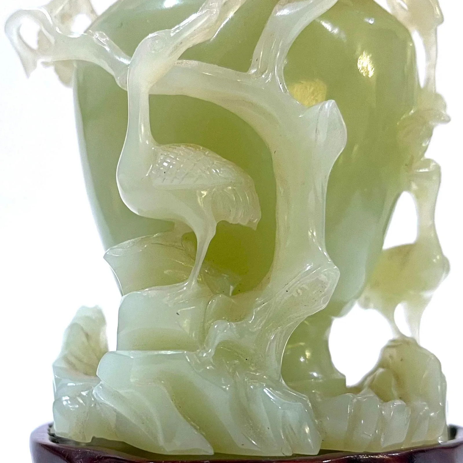 Vintage Carved Chinese Celadon Green Jade Lidded Jar/Vase - Custom Base - Presentation Box - 3