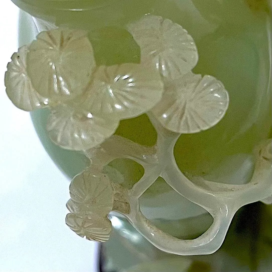 Vintage Carved Chinese Celadon Green Jade Lidded Jar/Vase - Custom Base - Presentation Box - 5