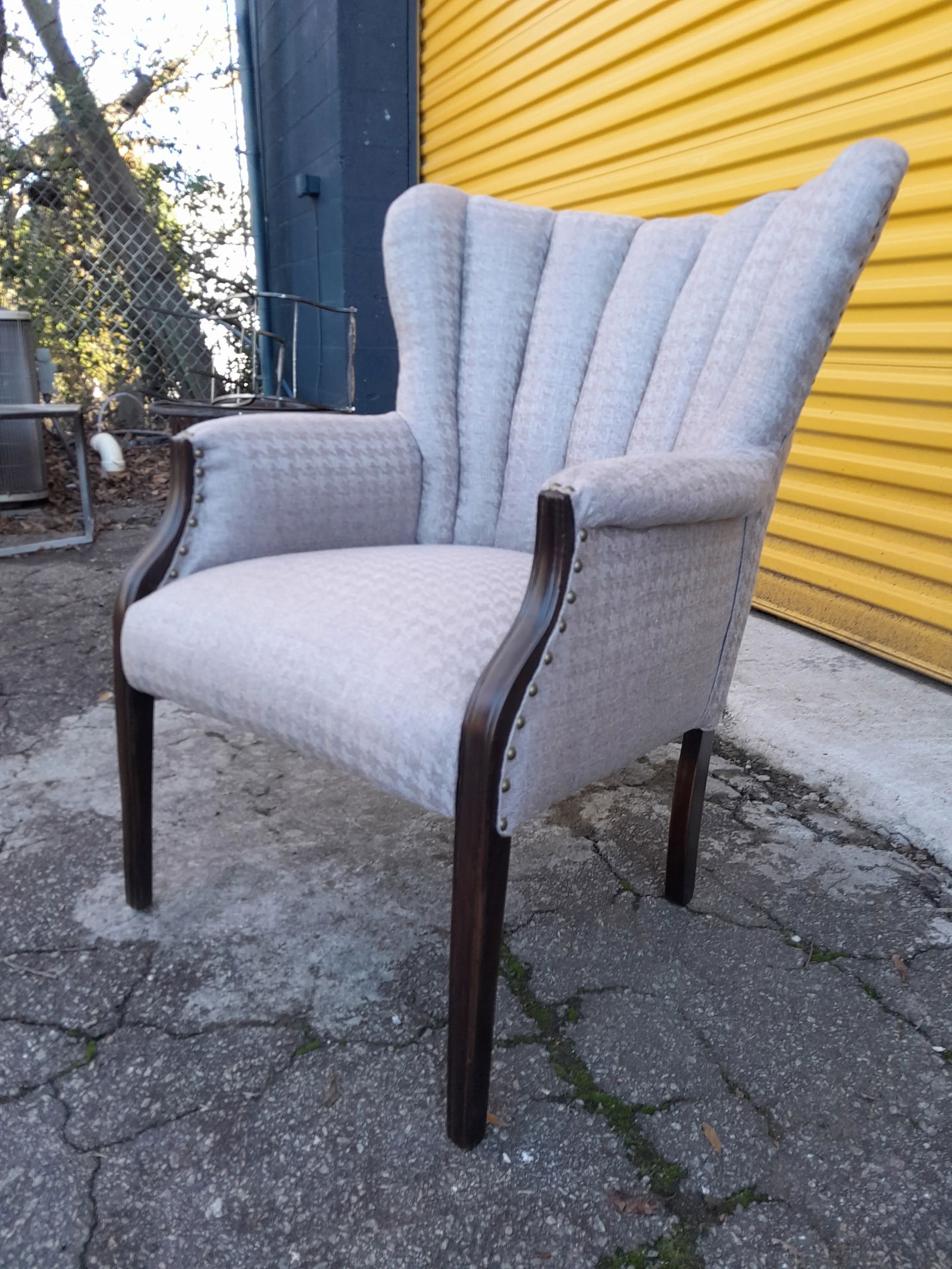 1920s Restored and Recovered Queen Ann Channel Wing Back Chair - 2